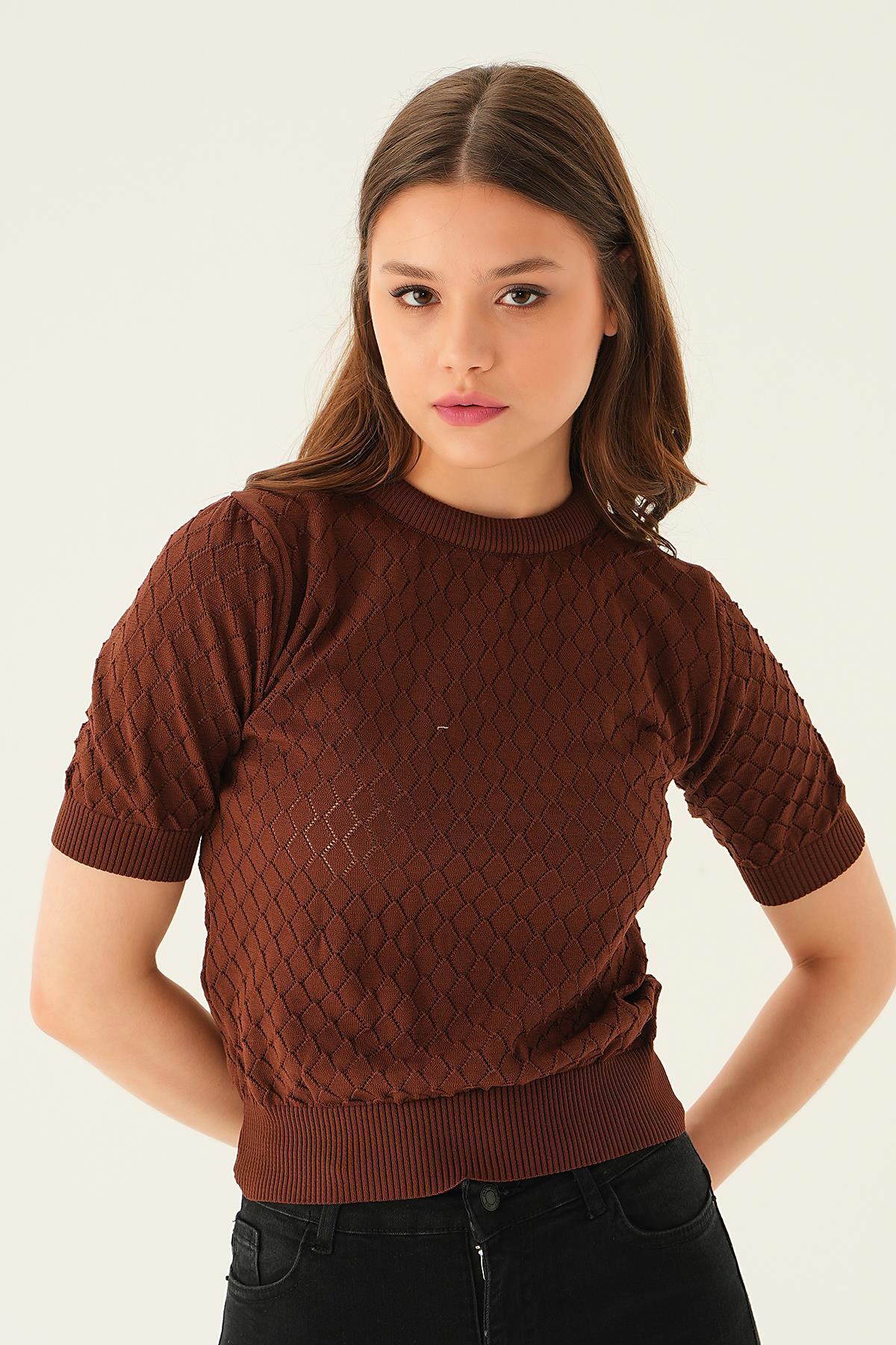 Kahve Bisiklet Yaka Bluz 2449 - 3