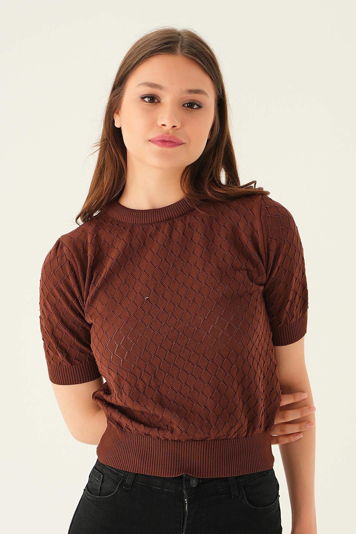 Kahve Bisiklet Yaka Bluz 2449 - 4