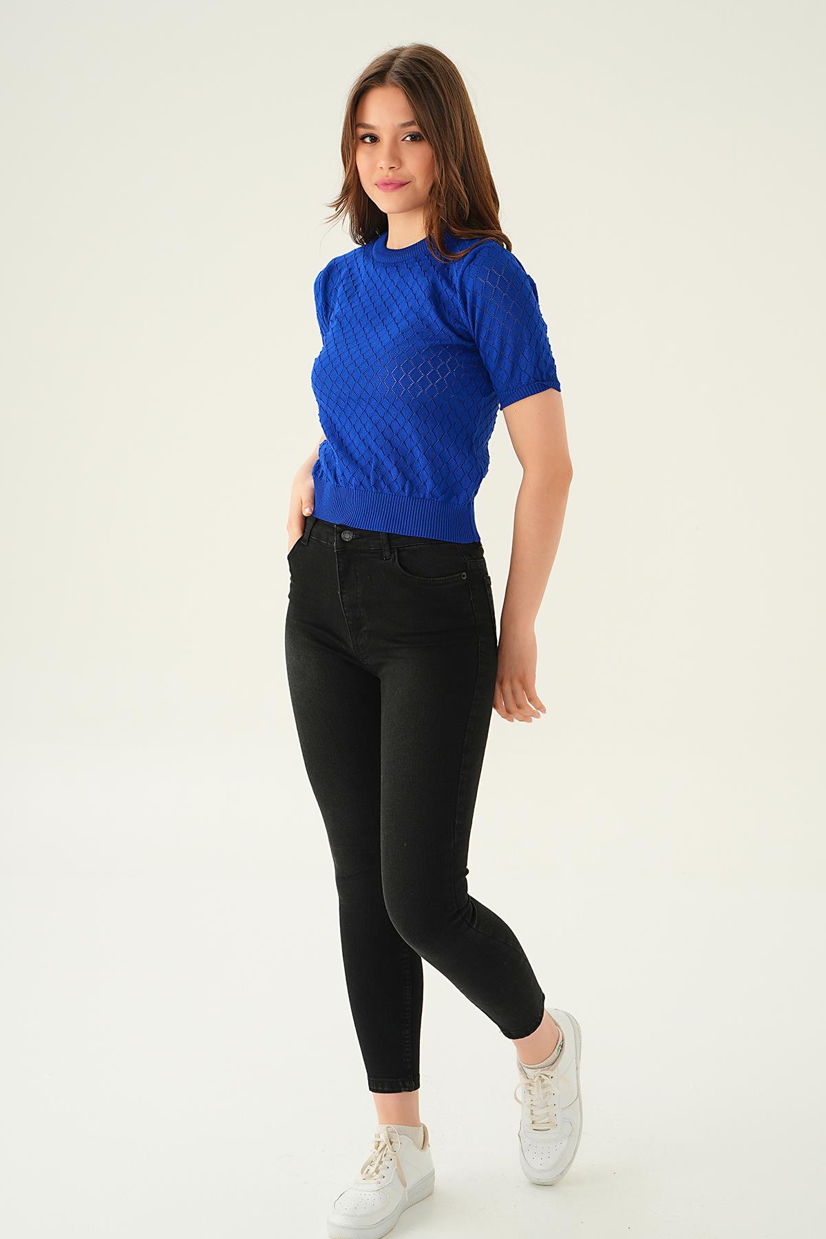 Saks Bisiklet Yaka Bluz 2449 - 2