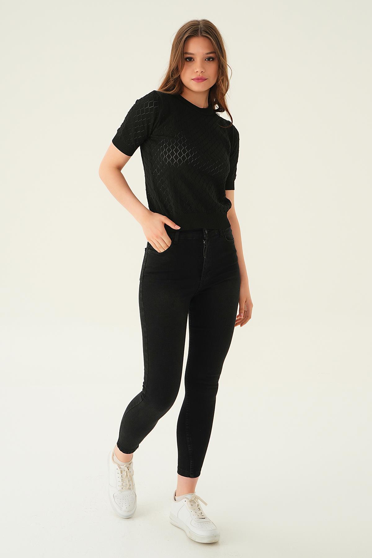 Siyah Bisiklet Yaka Bluz 2449 - 2