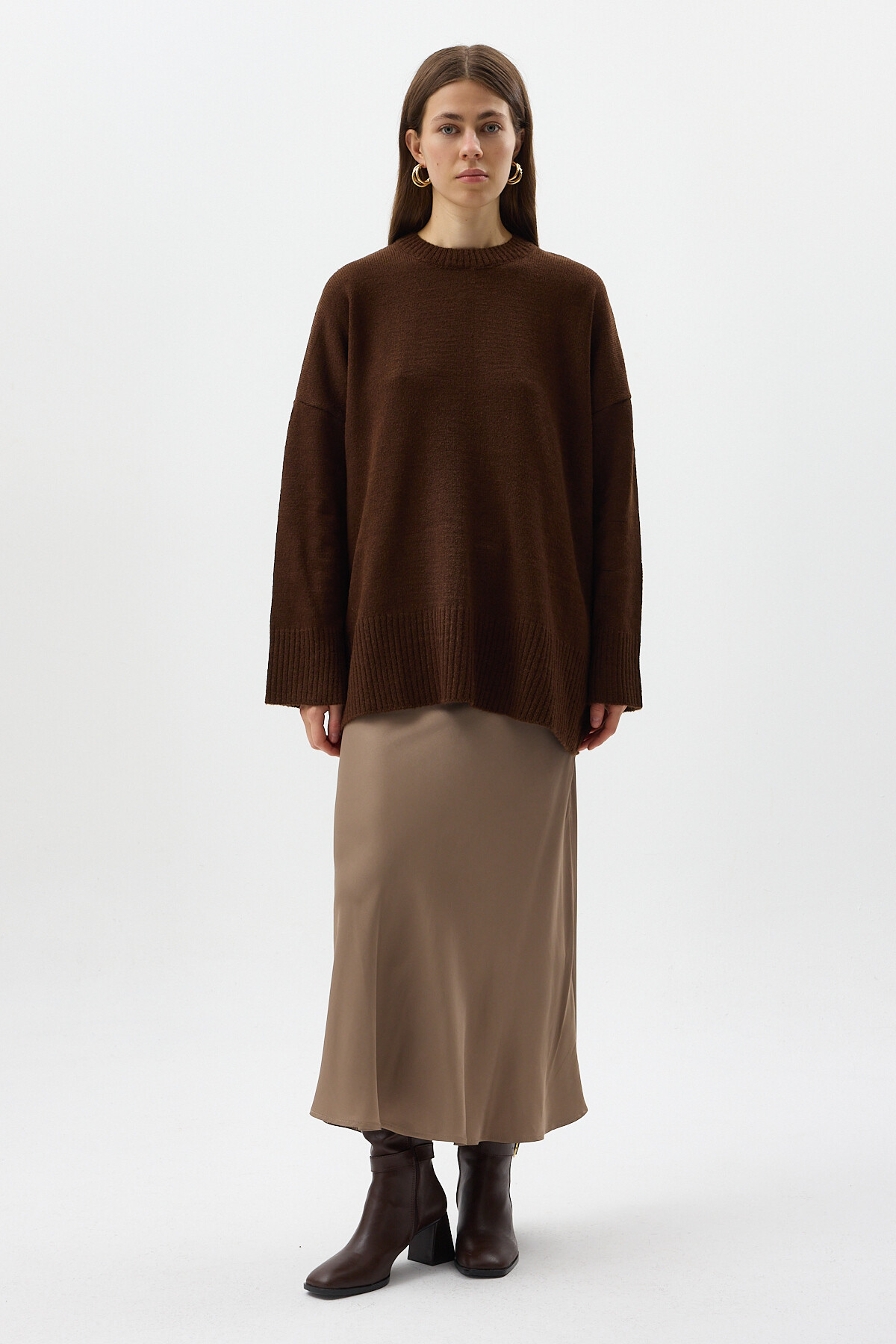 Acı Kahve Bisiklet Yaka Oversize Kadın Kazak 2450 - 3