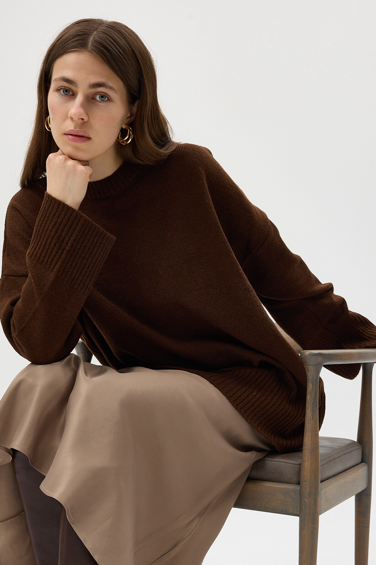 Acı Kahve Bisiklet Yaka Oversize Kadın Kazak 2450 - 2