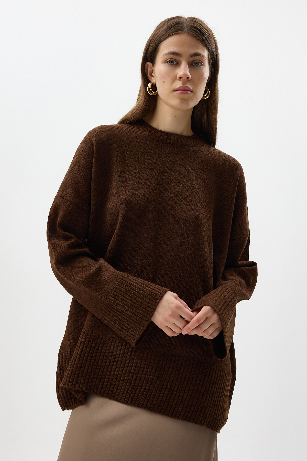 Acı Kahve Bisiklet Yaka Oversize Kadın Kazak 2450 - 7