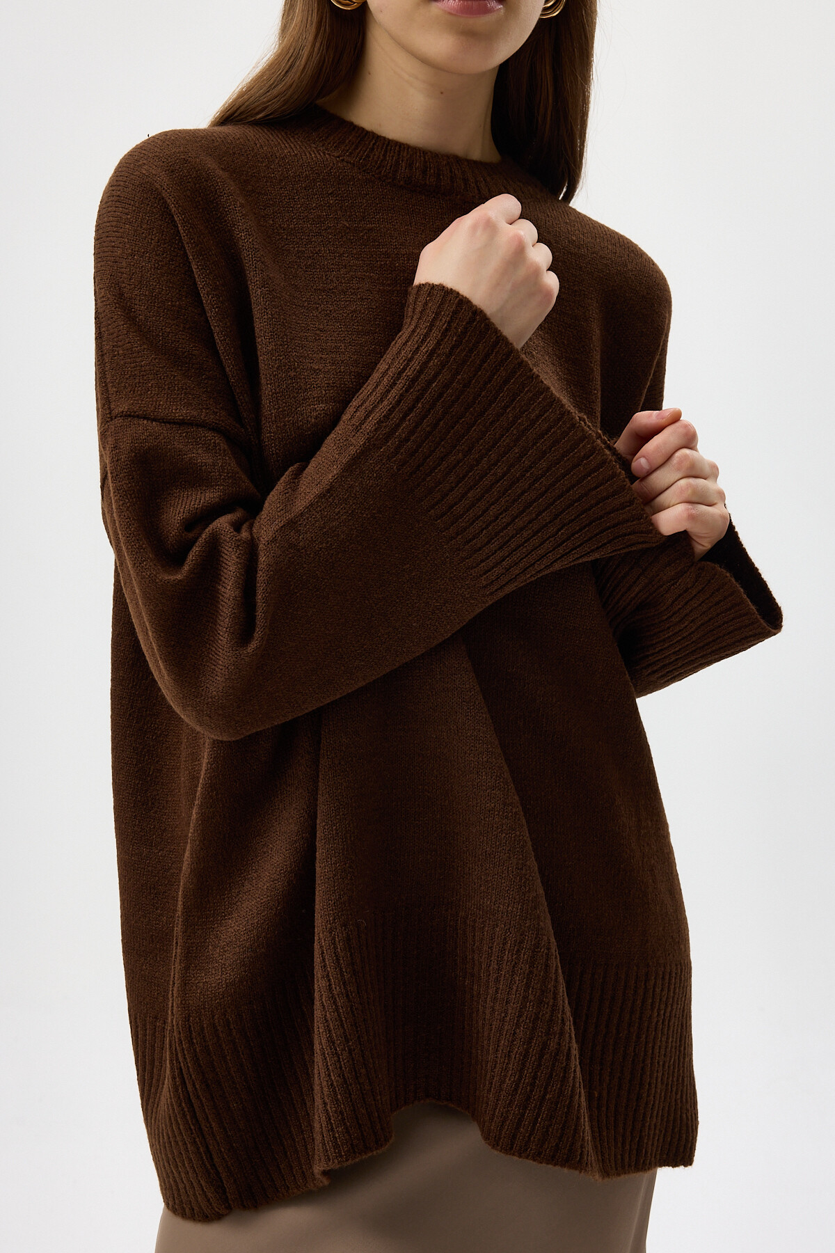 Acı Kahve Bisiklet Yaka Oversize Kadın Kazak 2450 - 4