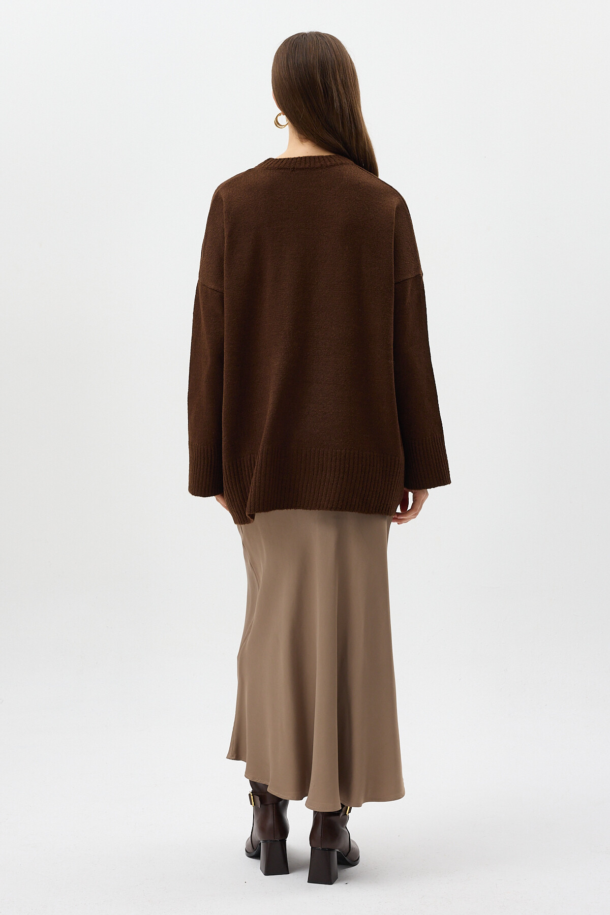 Acı Kahve Bisiklet Yaka Oversize Kadın Kazak 2450 - 5