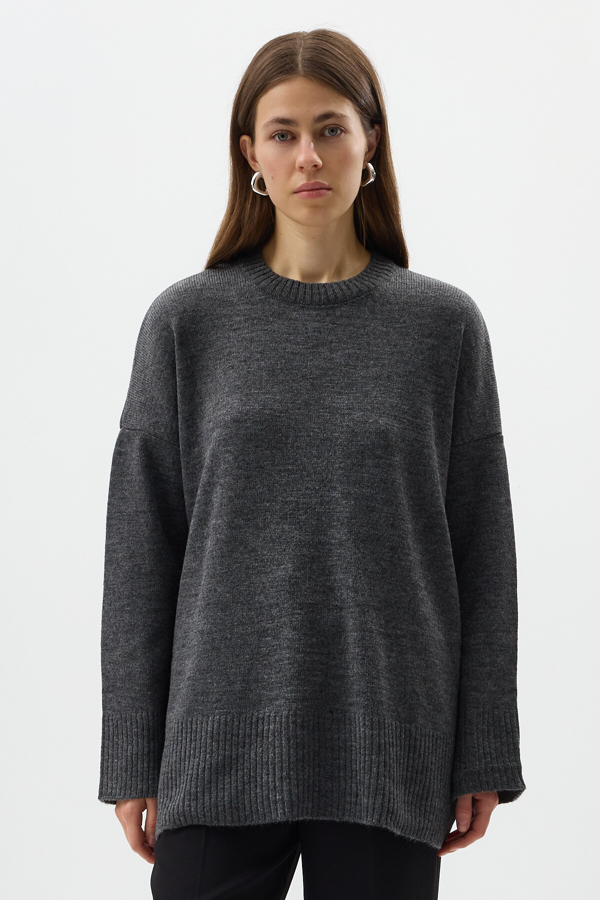 Antrasit Bisiklet Yaka Oversize Kadın Kazak 2450 - 2