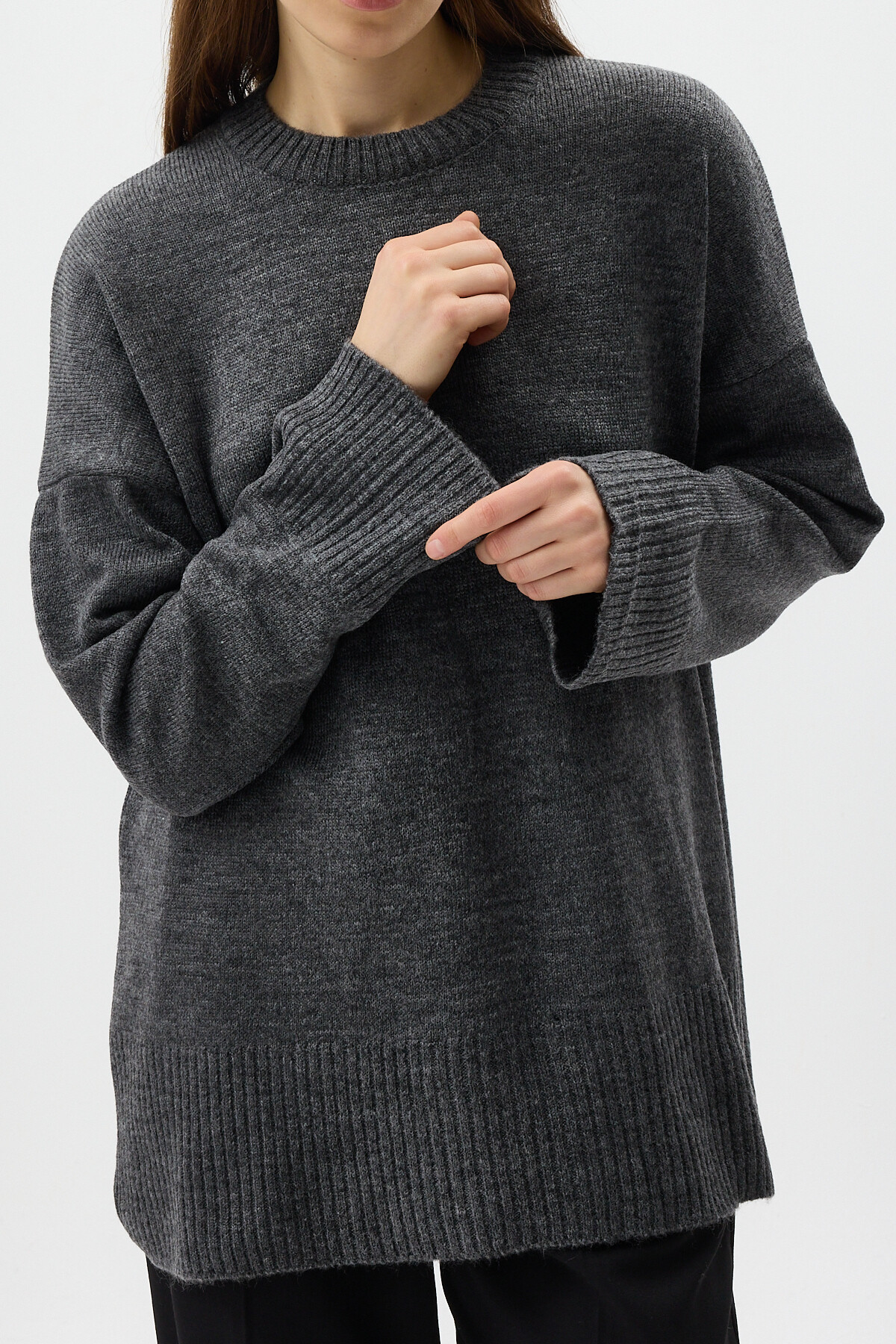 Antrasit Bisiklet Yaka Oversize Kadın Kazak 2450 - 4