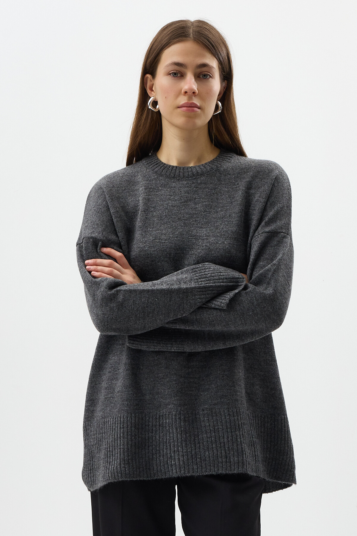 Antrasit Bisiklet Yaka Oversize Kadın Kazak 2450 - 7