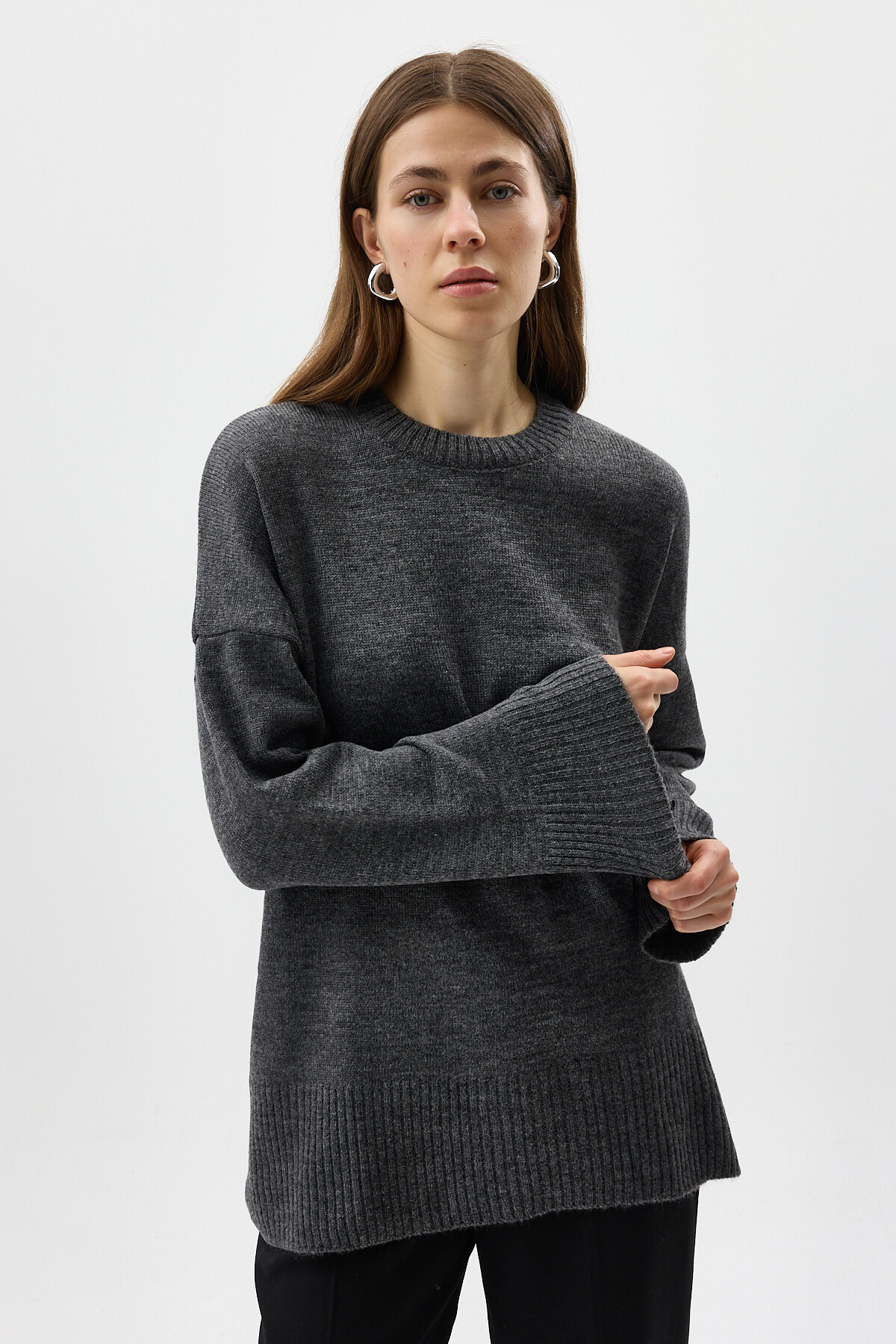 Antrasit Bisiklet Yaka Oversize Kadın Kazak 2450 - 1