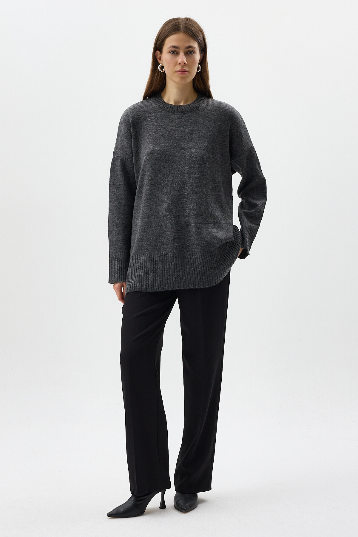 Antrasit Bisiklet Yaka Oversize Kadın Kazak 2450 - RAYS