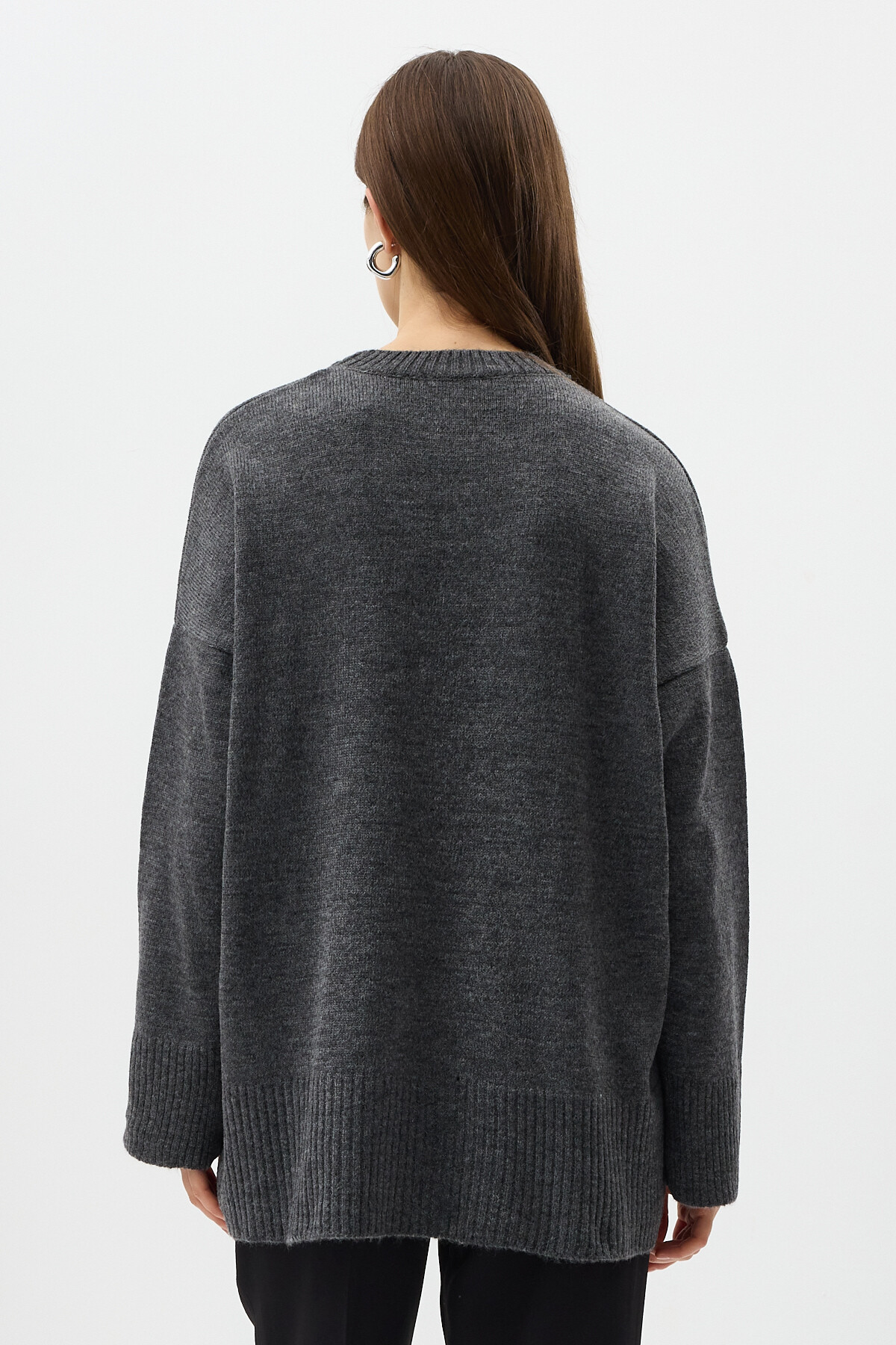 Antrasit Bisiklet Yaka Oversize Kadın Kazak 2450 - 5