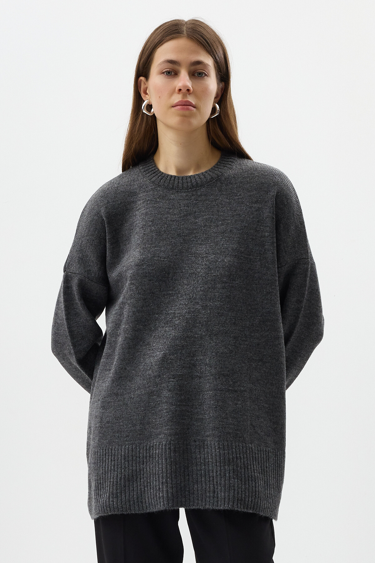 Antrasit Bisiklet Yaka Oversize Kadın Kazak 2450 - 6