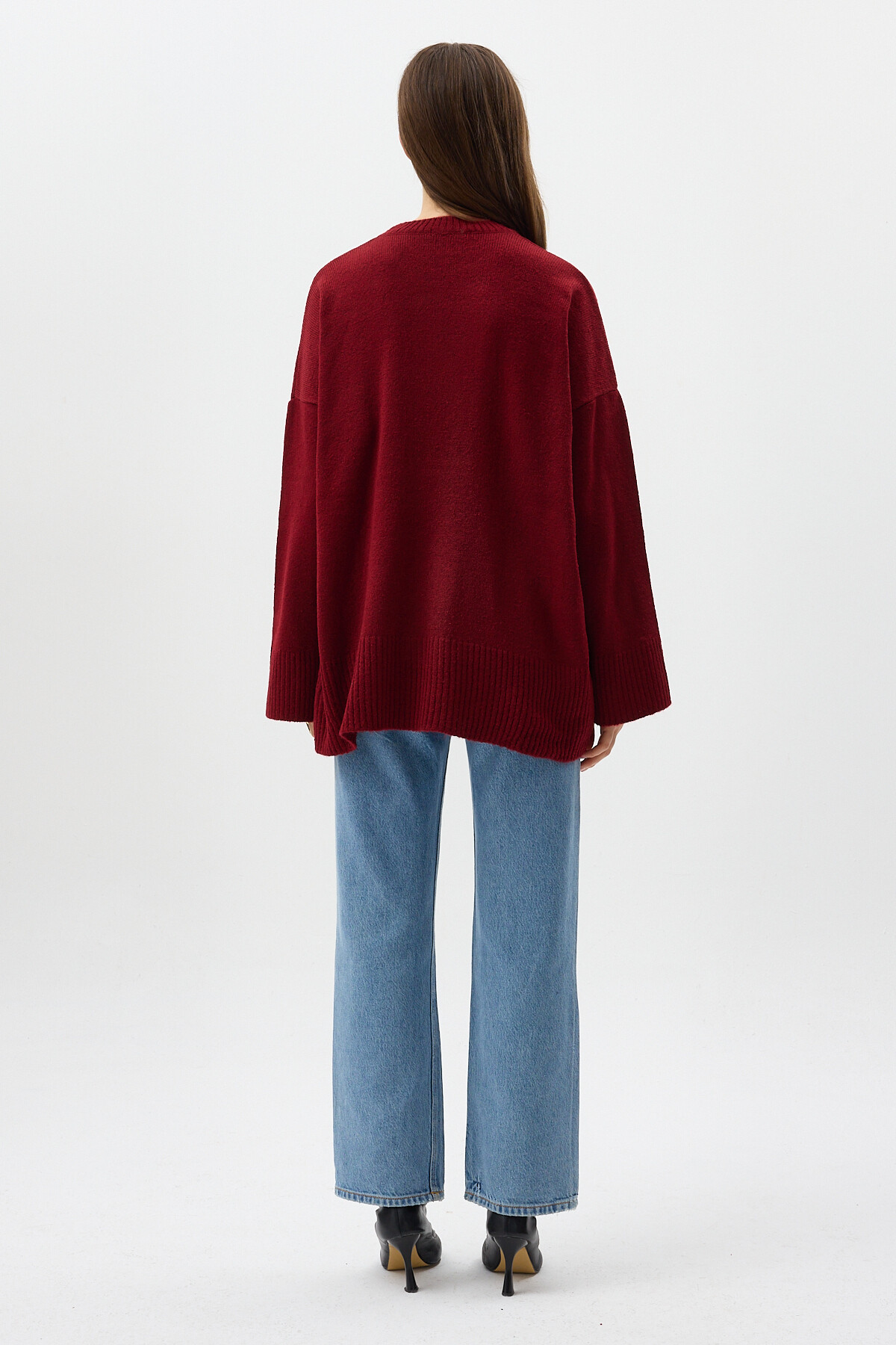 Bordo Bisiklet Yaka Oversize Kadın Kazak 2450 - 5