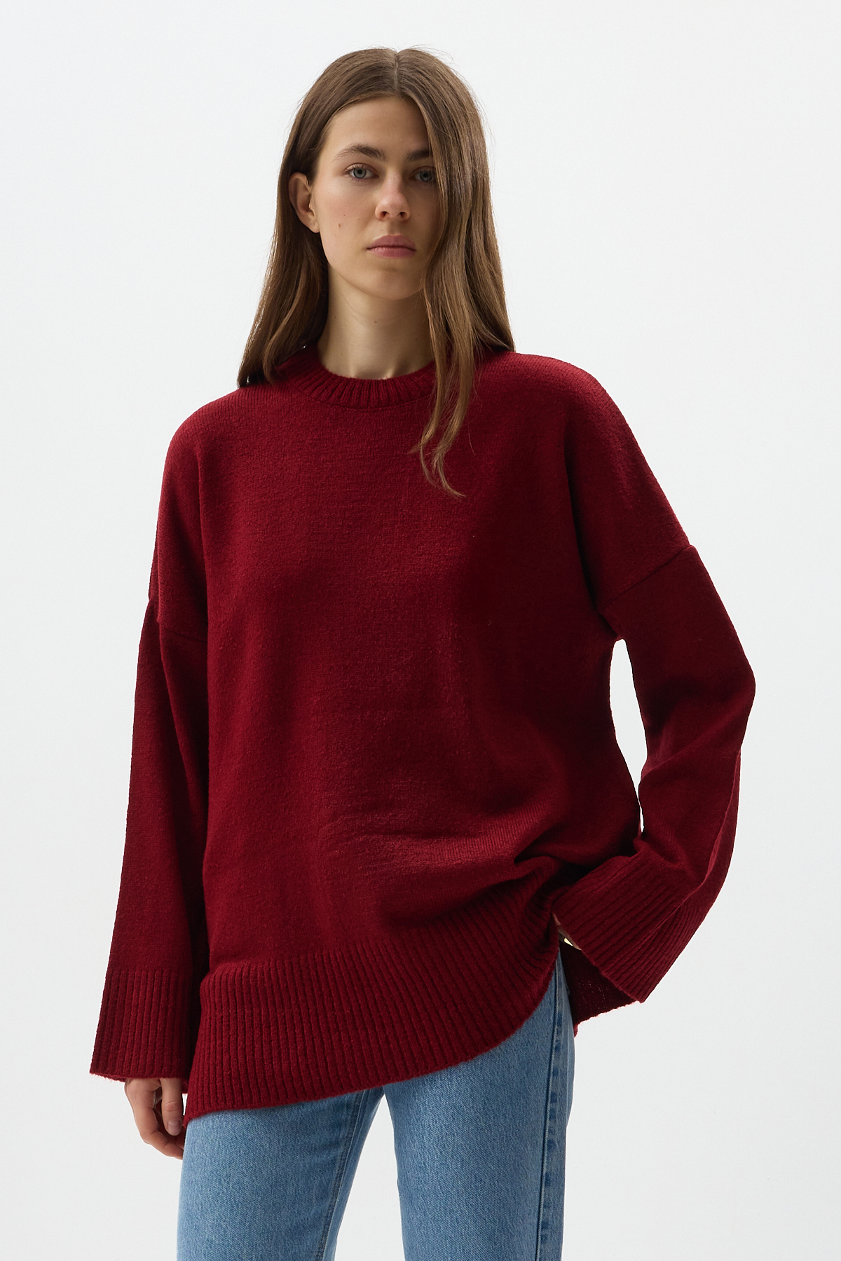 Bordo Bisiklet Yaka Oversize Kadın Kazak 2450 - 11