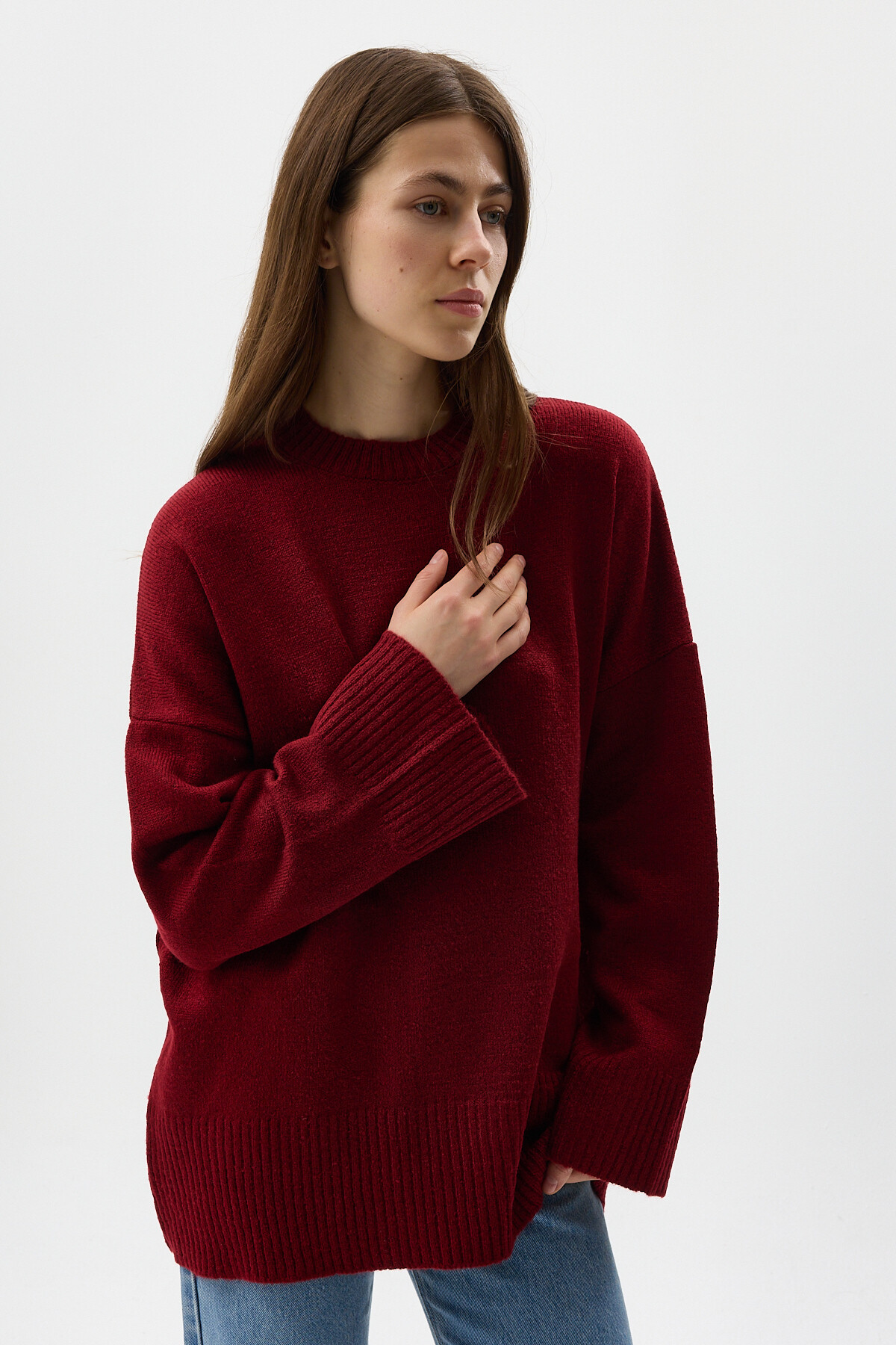 Bordo Bisiklet Yaka Oversize Kadın Kazak 2450 - 13