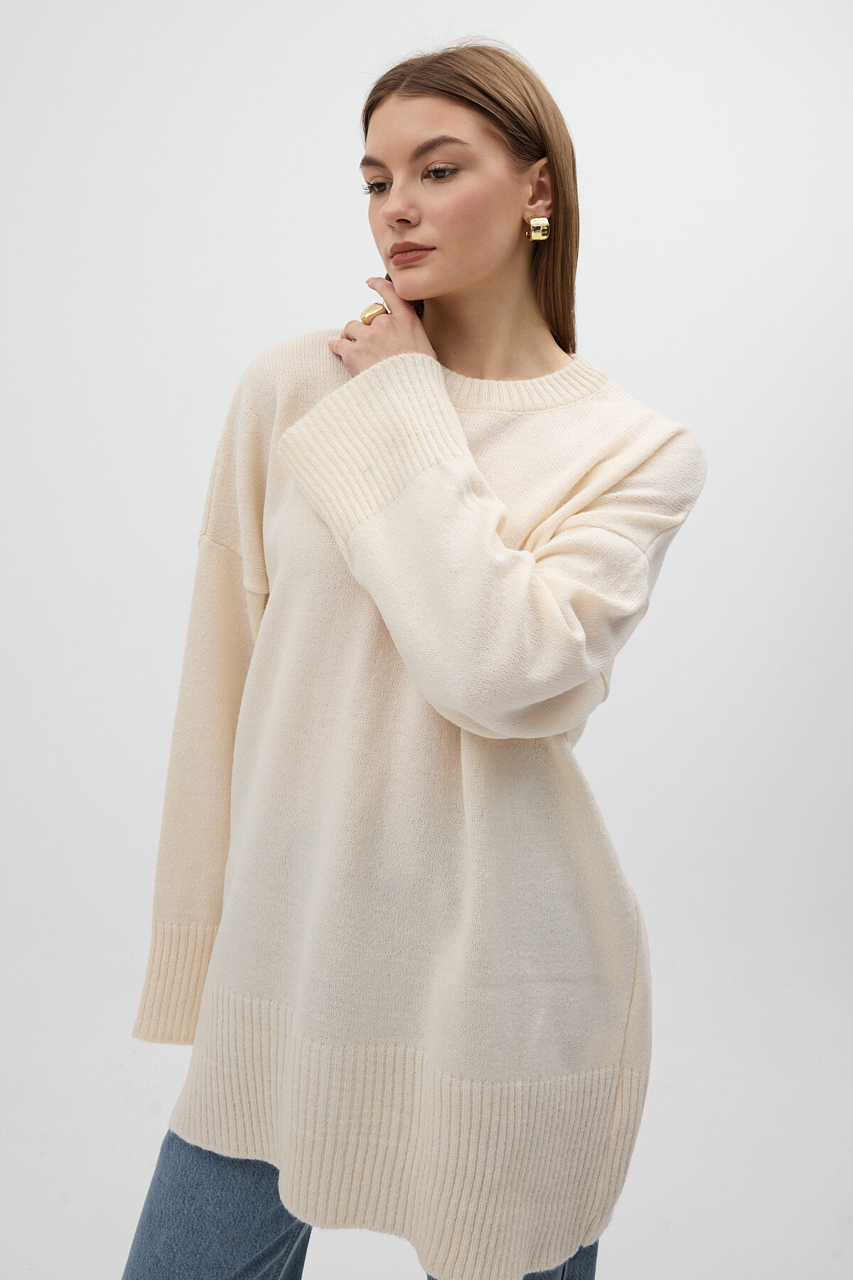 Taş Bisiklet Yaka Oversize Kadın Kazak 2450 - RAYS