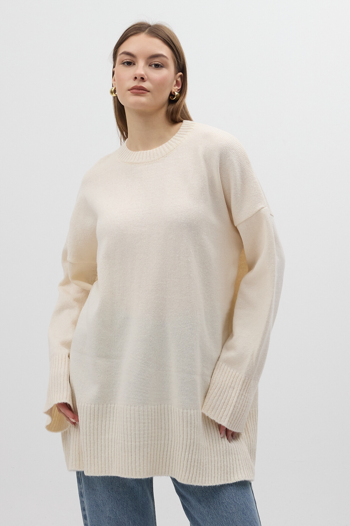 Taş Bisiklet Yaka Oversize Kadın Kazak 2450 - RAYS