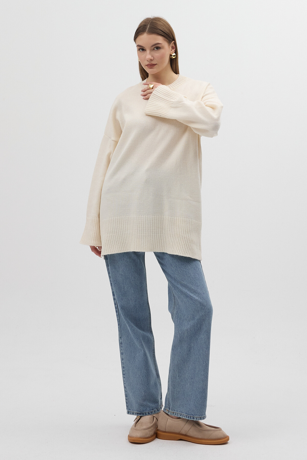 Taş Bisiklet Yaka Oversize Kadın Kazak 2450 - RAYS