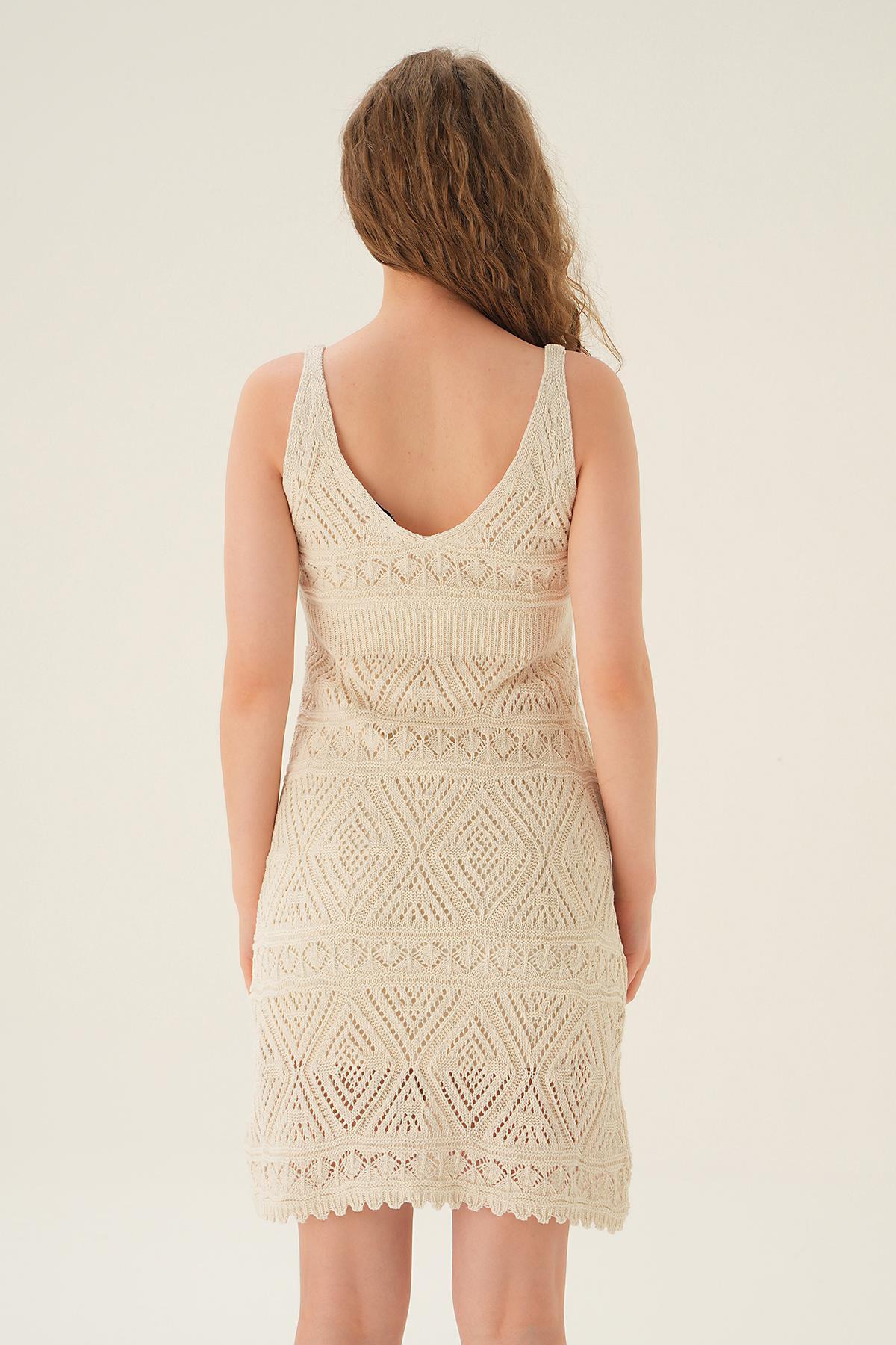 Natural Askılı Ajurlu Elbise 2453 - 4