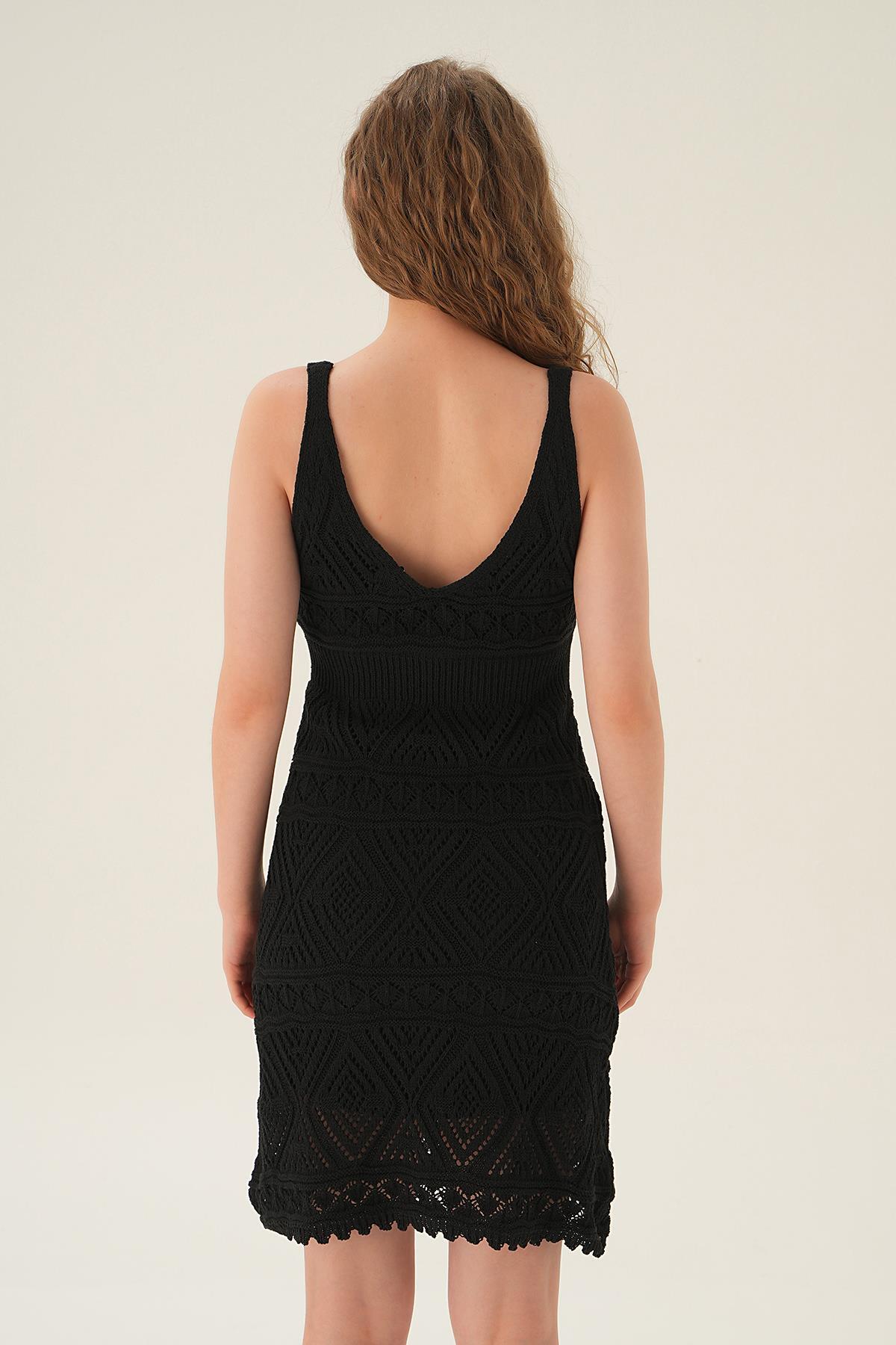 Siyah Askılı Ajurlu Elbise 2453 - 5