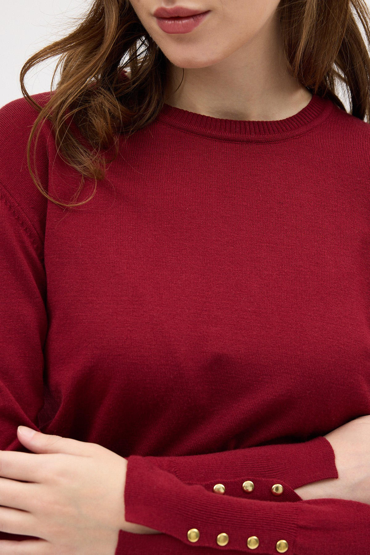Bordo Bisiklet Yaka Kol Düğmeli Kadın Triko Kazak 2455 - 4