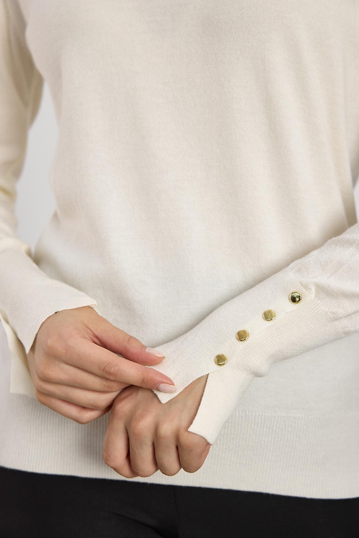 Ekru Kol Yırtmaç Detay Kazak 2455 - 4