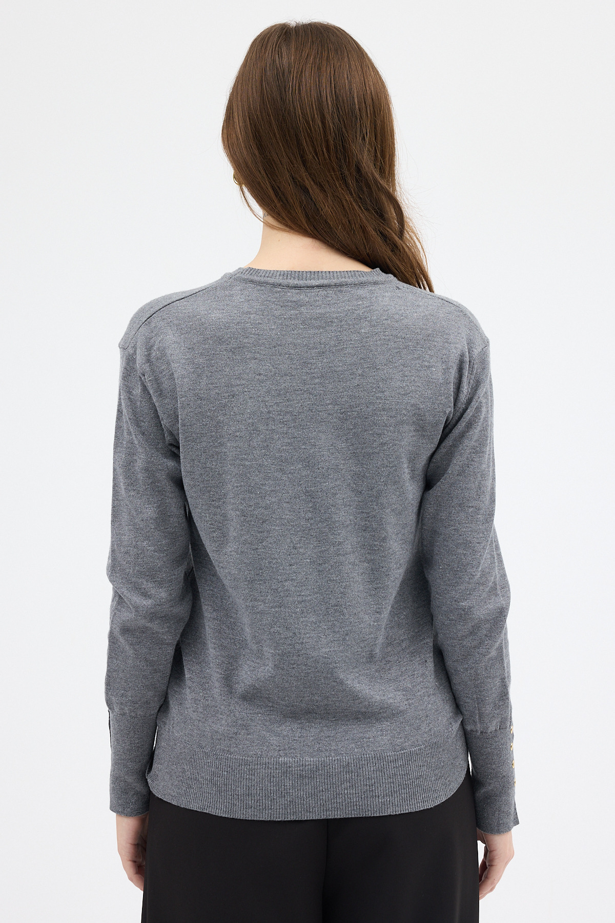 Füme Bisiklet Yaka Kol Düğmeli Kadın Triko Kazak 2455 - 5