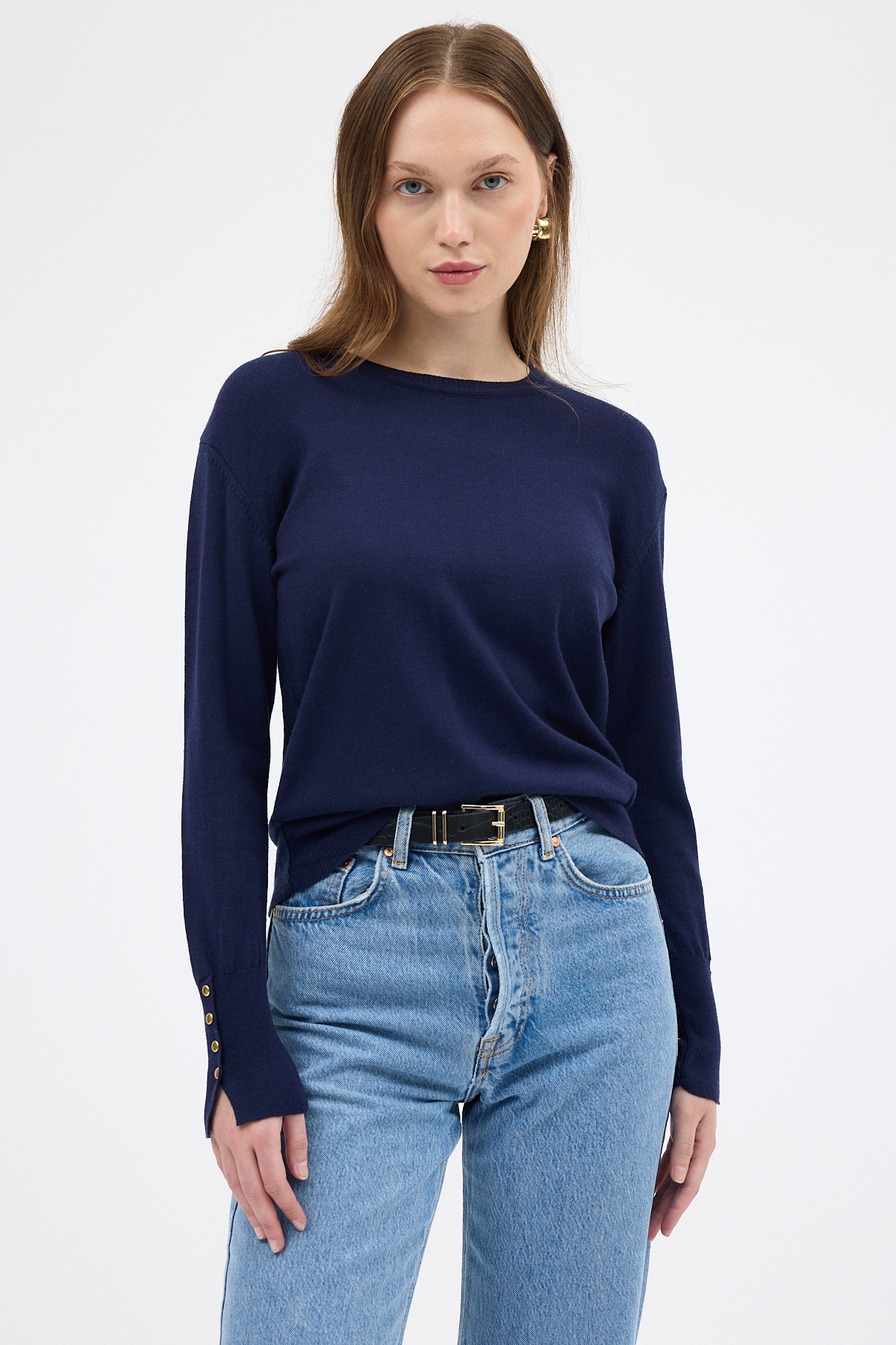 Laci Bisiklet Yaka Kol Düğmeli Kadın Triko Kazak 2455 - RAYS