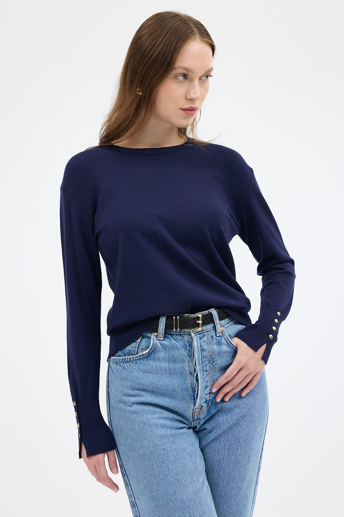 Laci Bisiklet Yaka Kol Düğmeli Kadın Triko Kazak 2455 - 6