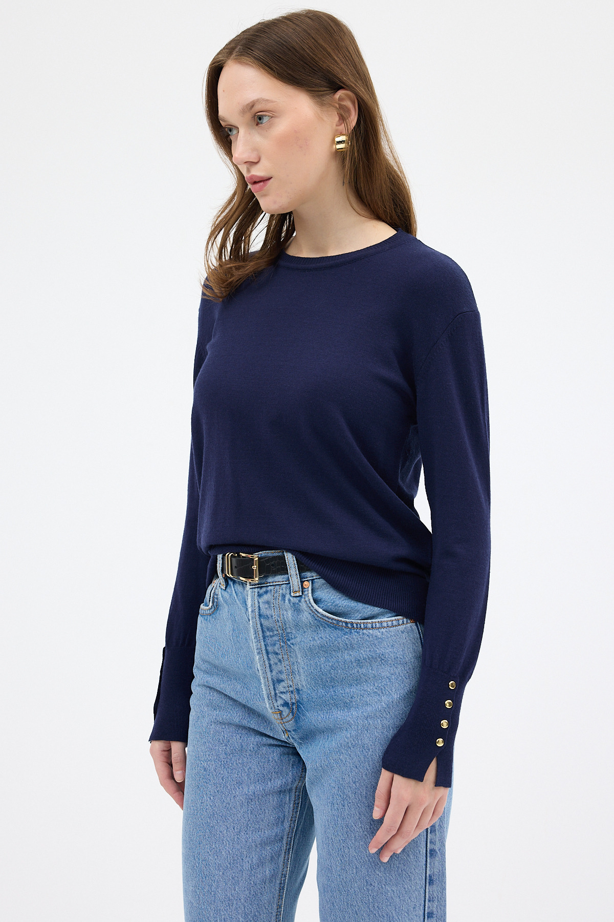 Laci Bisiklet Yaka Kol Düğmeli Kadın Triko Kazak 2455 - 2