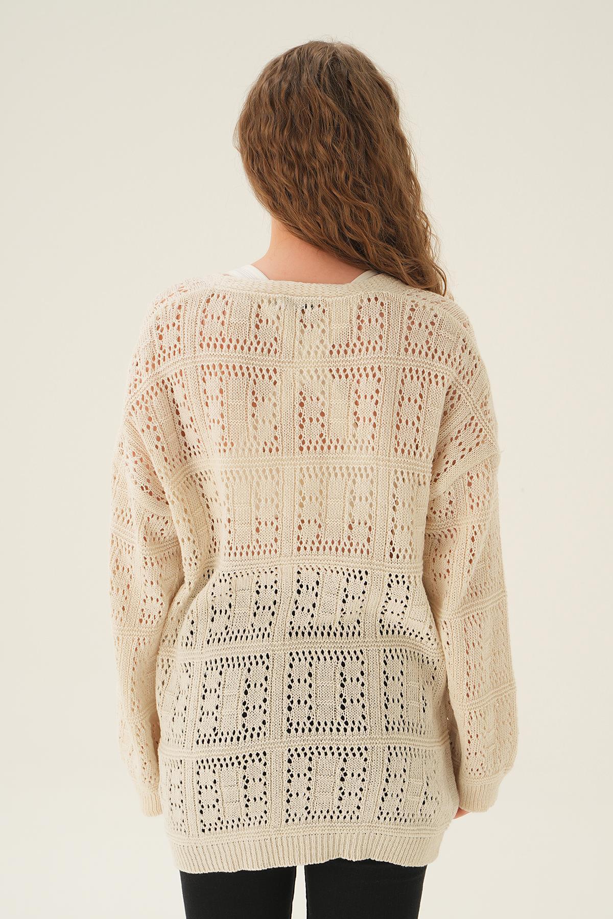 2456 Kare Desen Hırka Natural - 4