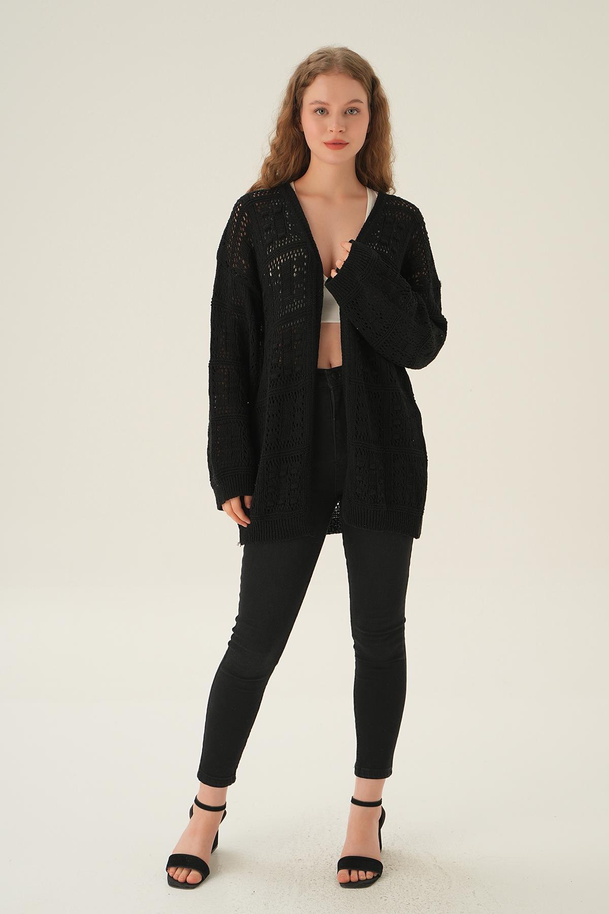 2456 Kare Desen Hırka Siyah - 2