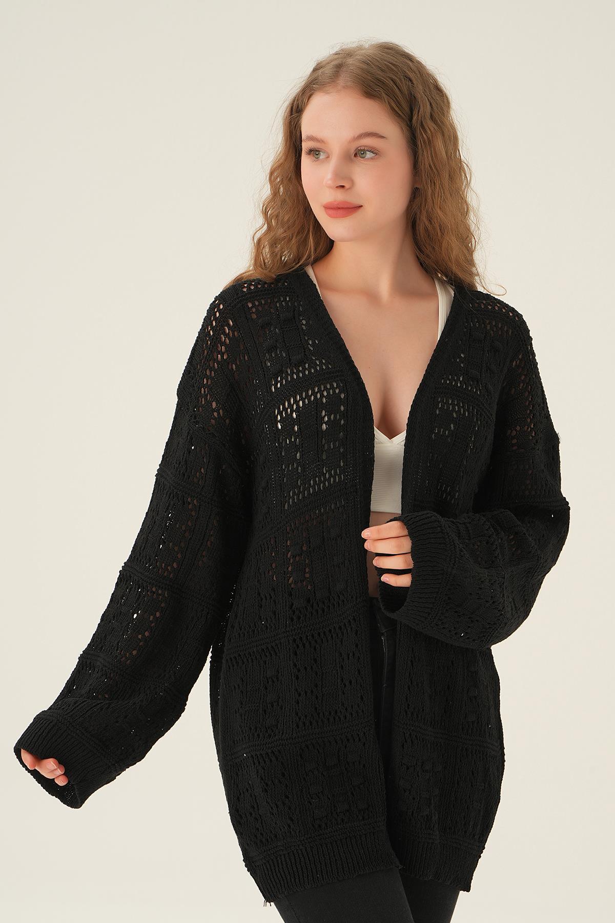 Siyah Kare Desen Hırka 2456 - 1