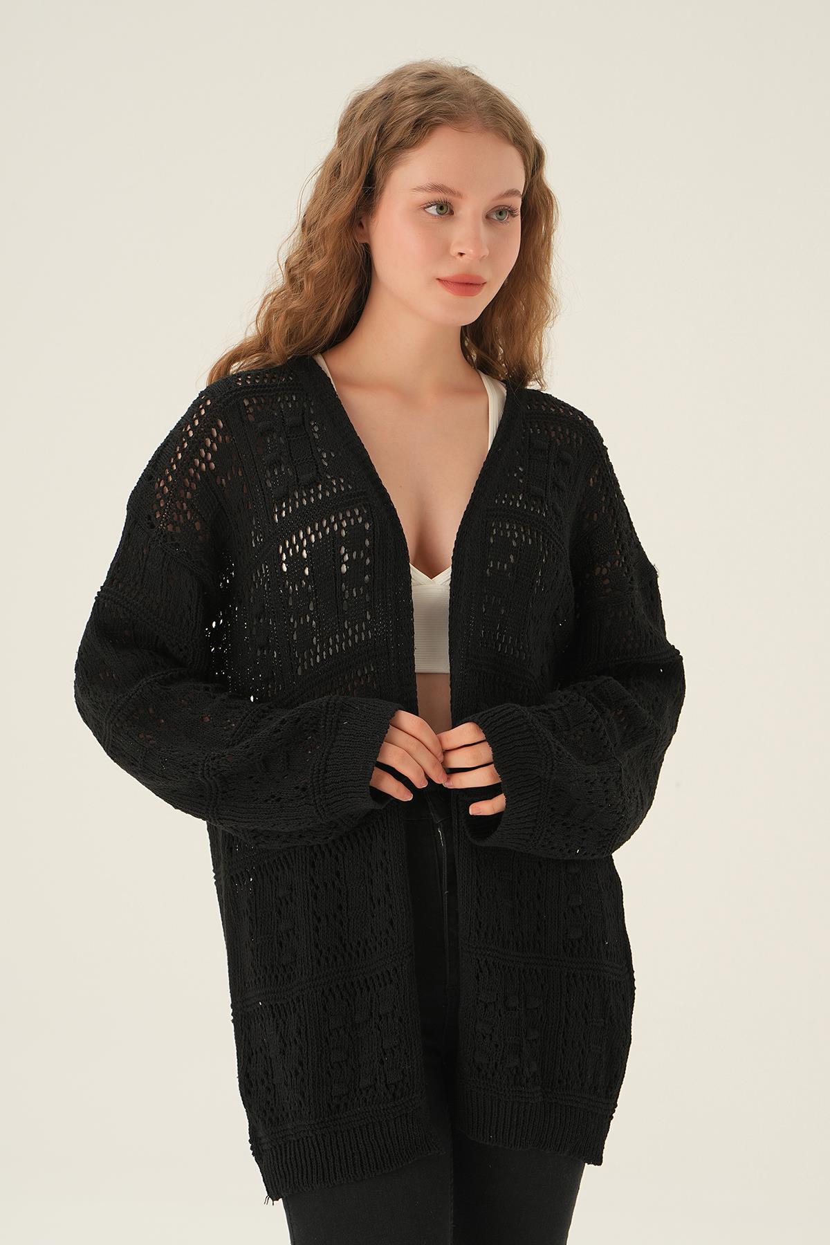 Siyah Kare Desen Hırka 2456 - 3