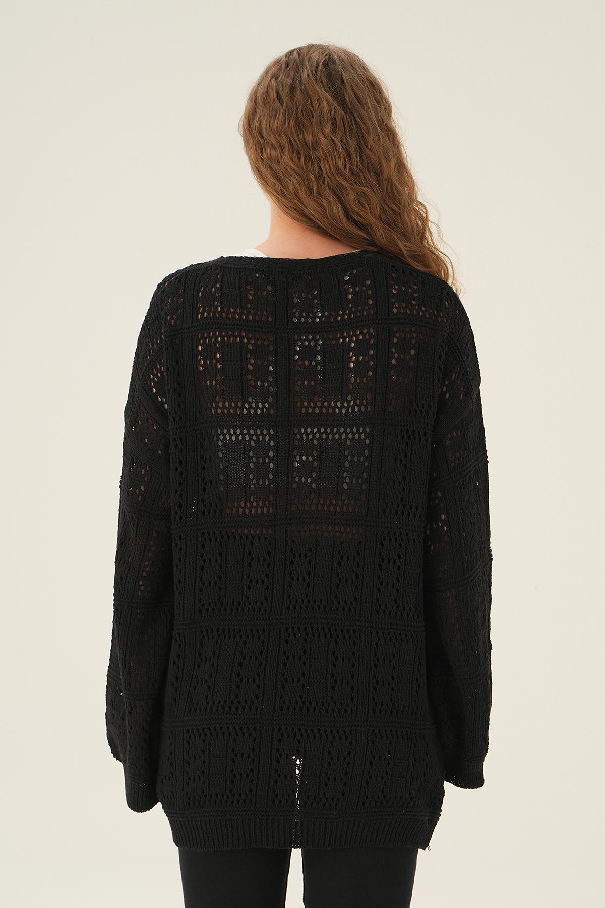 Siyah Kare Desen Hırka 2456 - 4