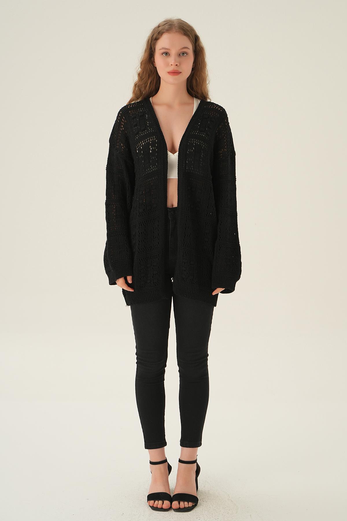 Siyah Kare Desen Hırka 2456 - 6