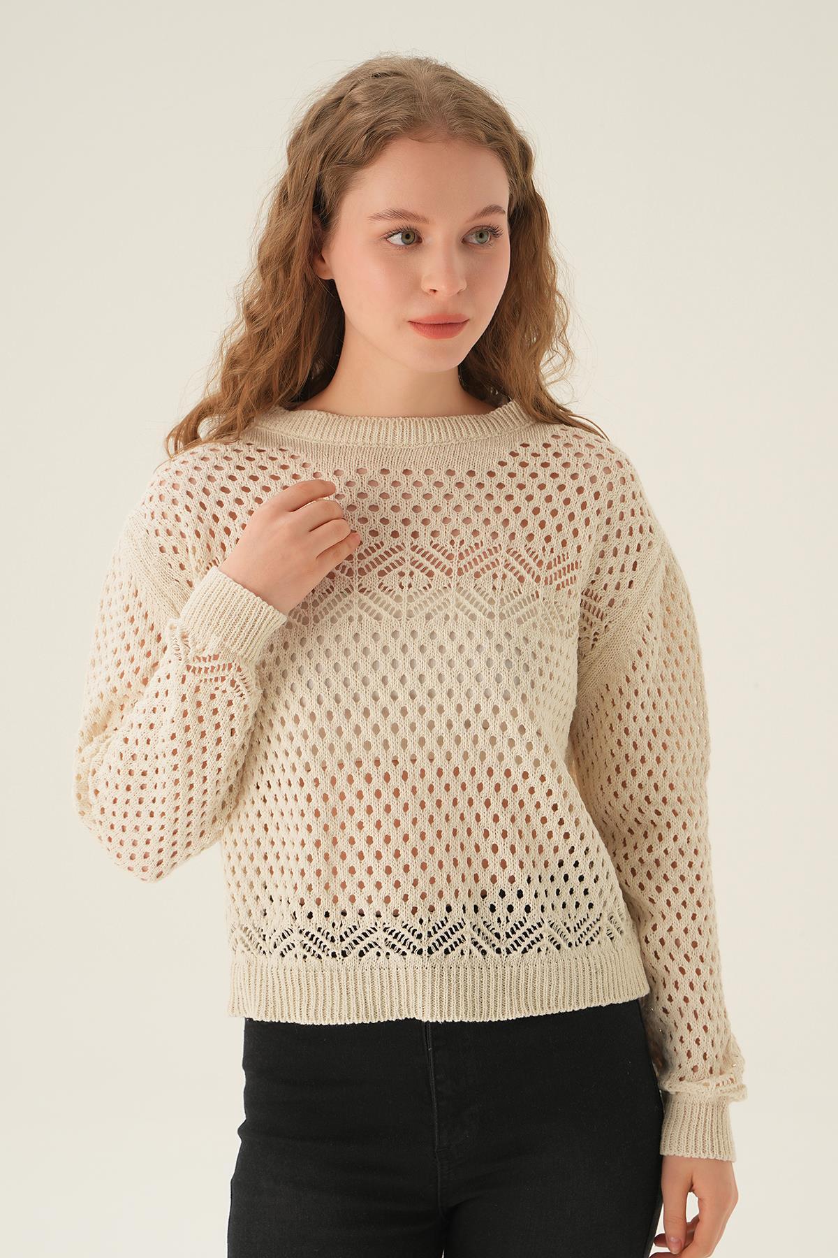 Natural Bisiklet Yaka Ajurlu Bluz 2458 - 2