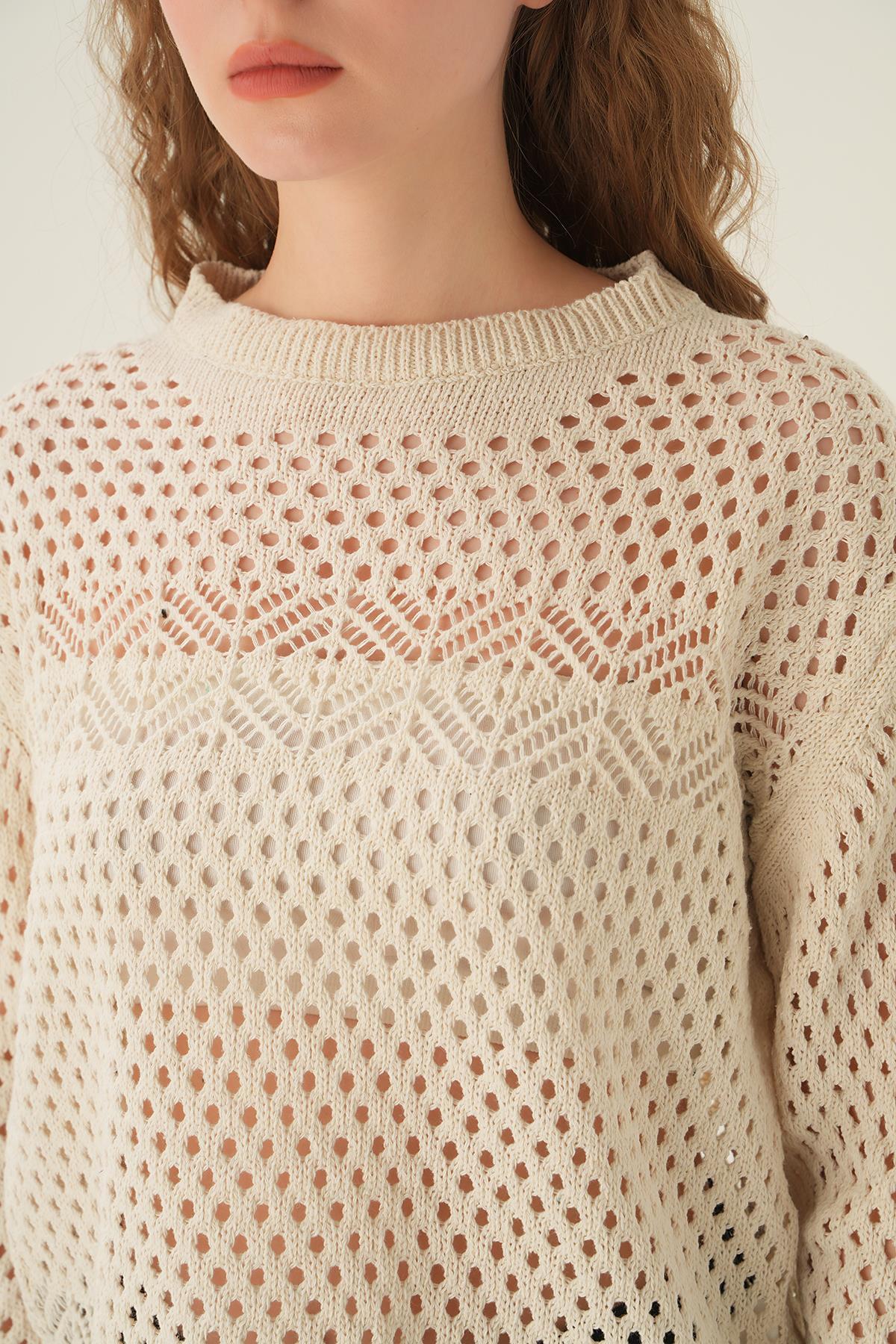 Natural Bisiklet Yaka Ajurlu Bluz 2458 - 4