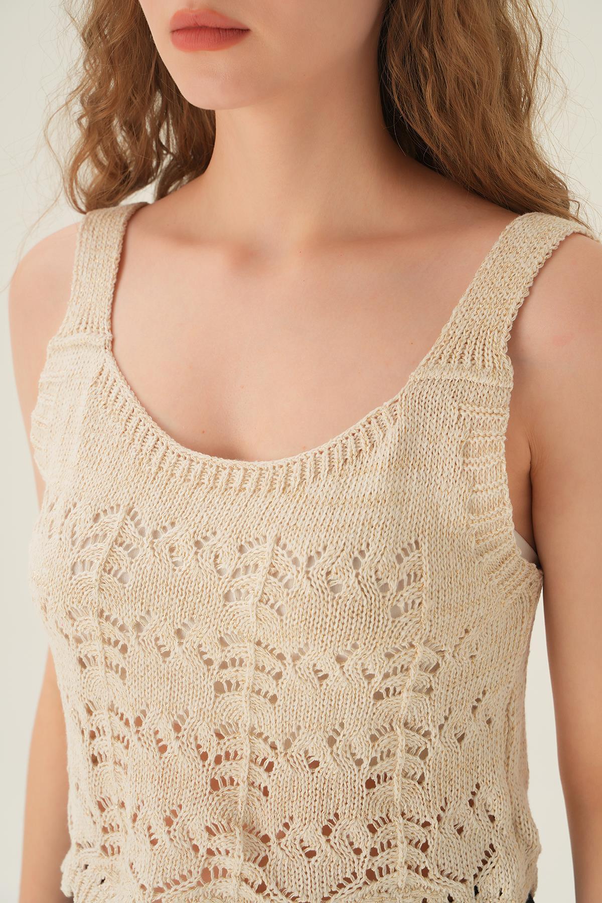 2459 Askılı Ajurlu Bluz Natural - 5