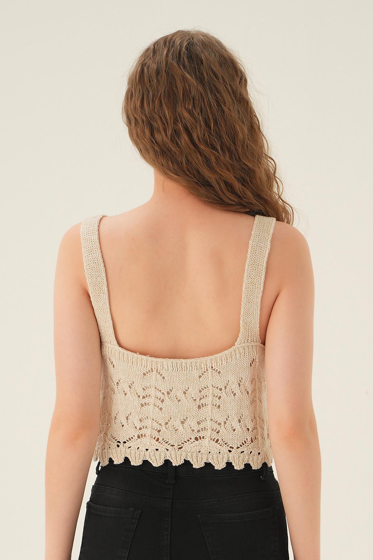 Natural Askılı Ajurlu Bluz 2459 - 4