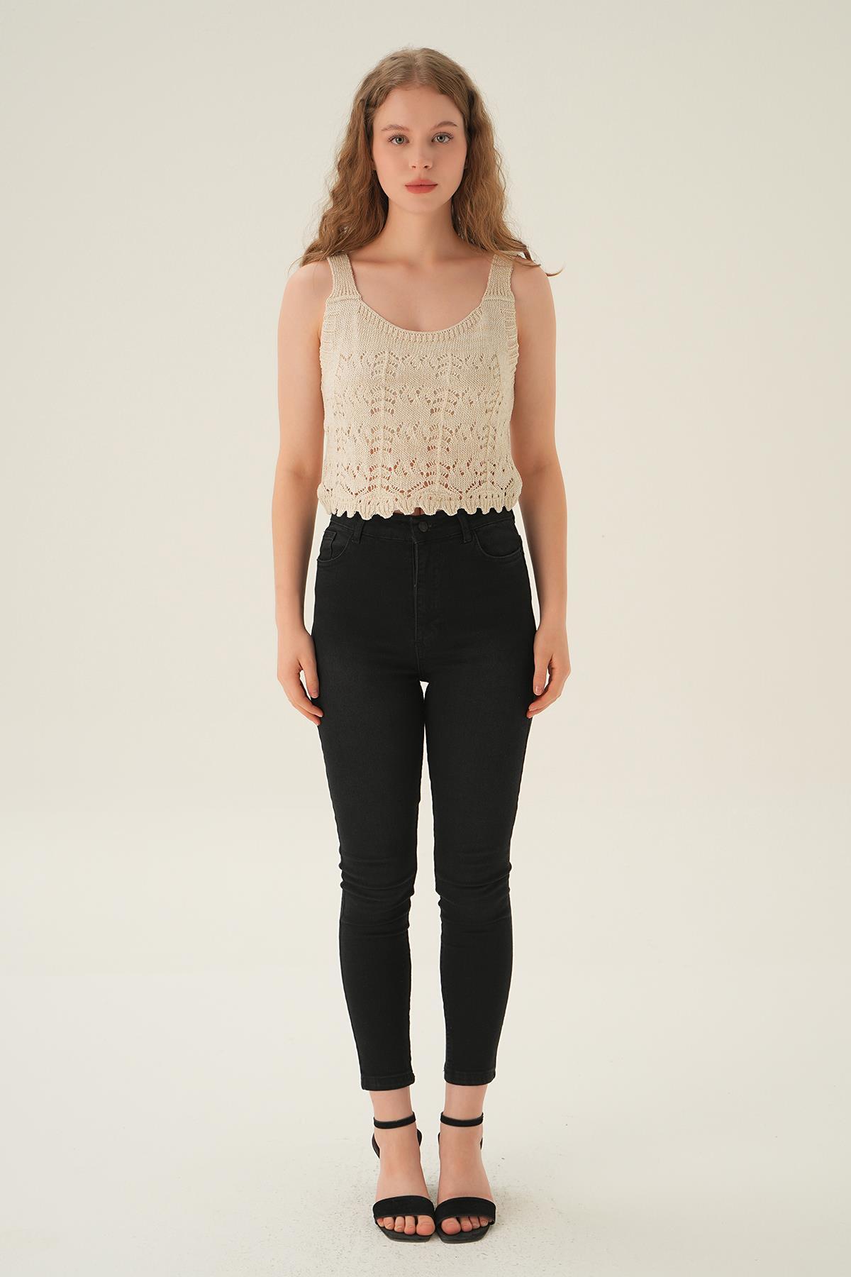 Natural Askılı Ajurlu Bluz 2459 - 6