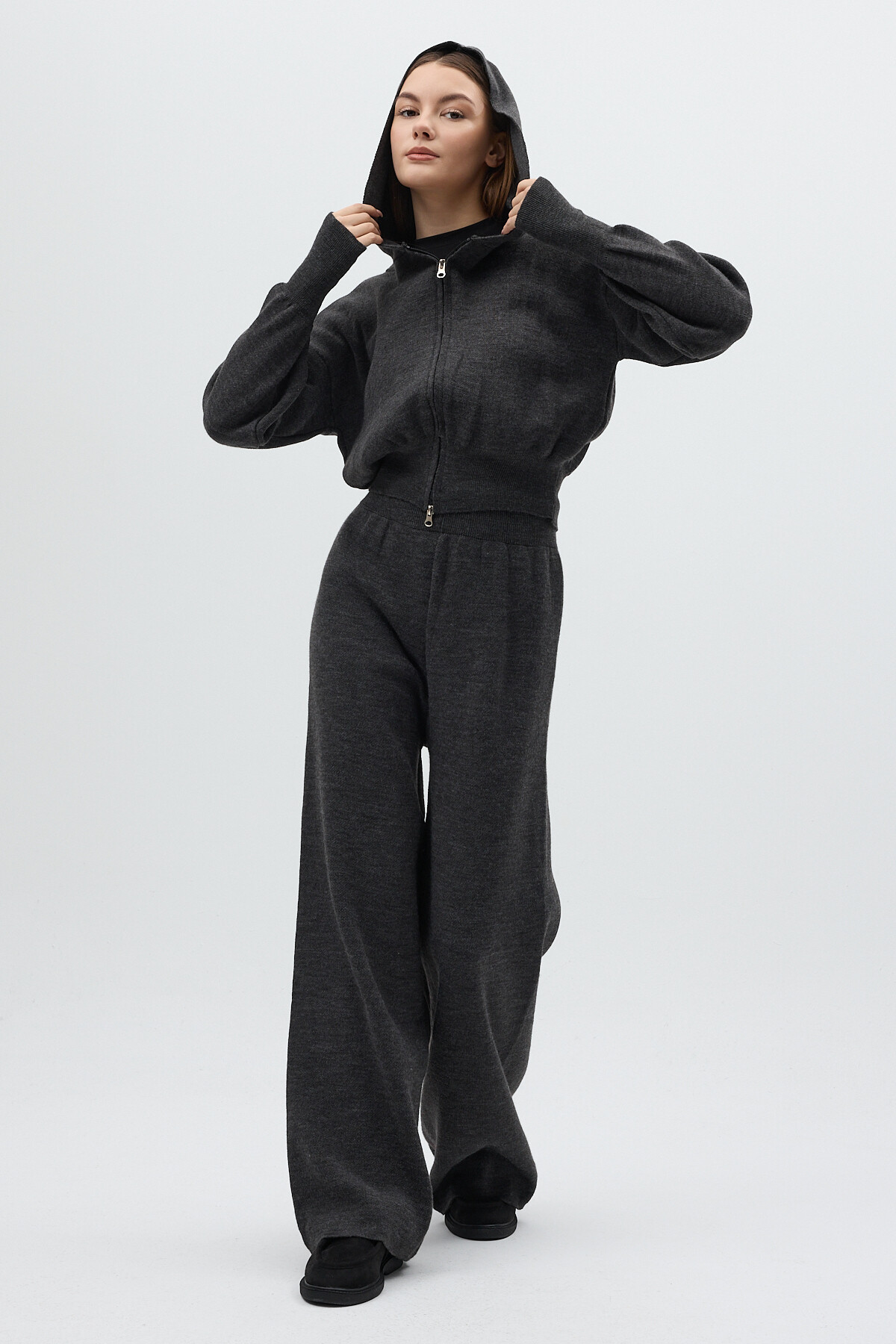2460 Uzun Kol Fermuarlı Pantolon Takım Antrasit - RAYS (1)
