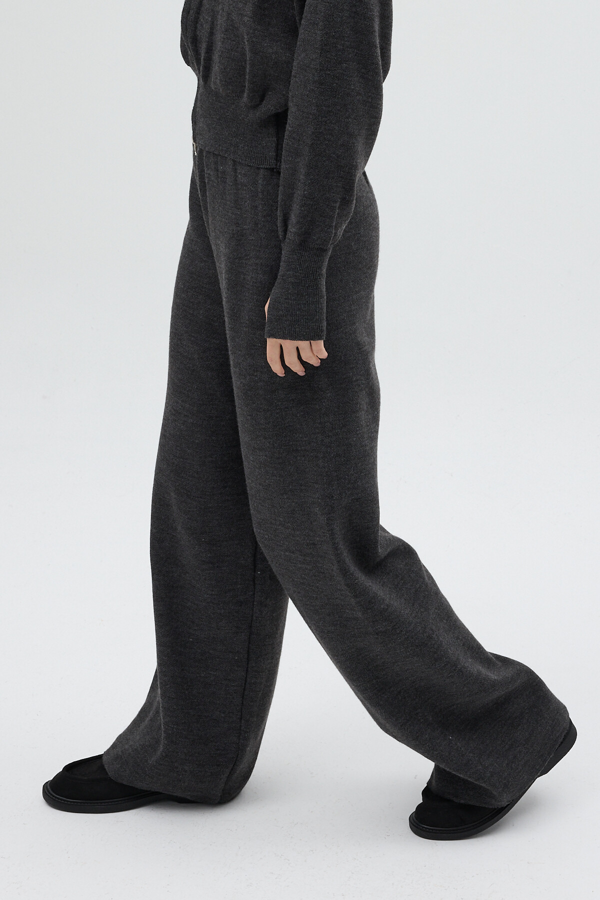 Antrasit Kapüşonlu Fermuarlı Triko Örme Pantolon Kadın Takım 2460 - 6