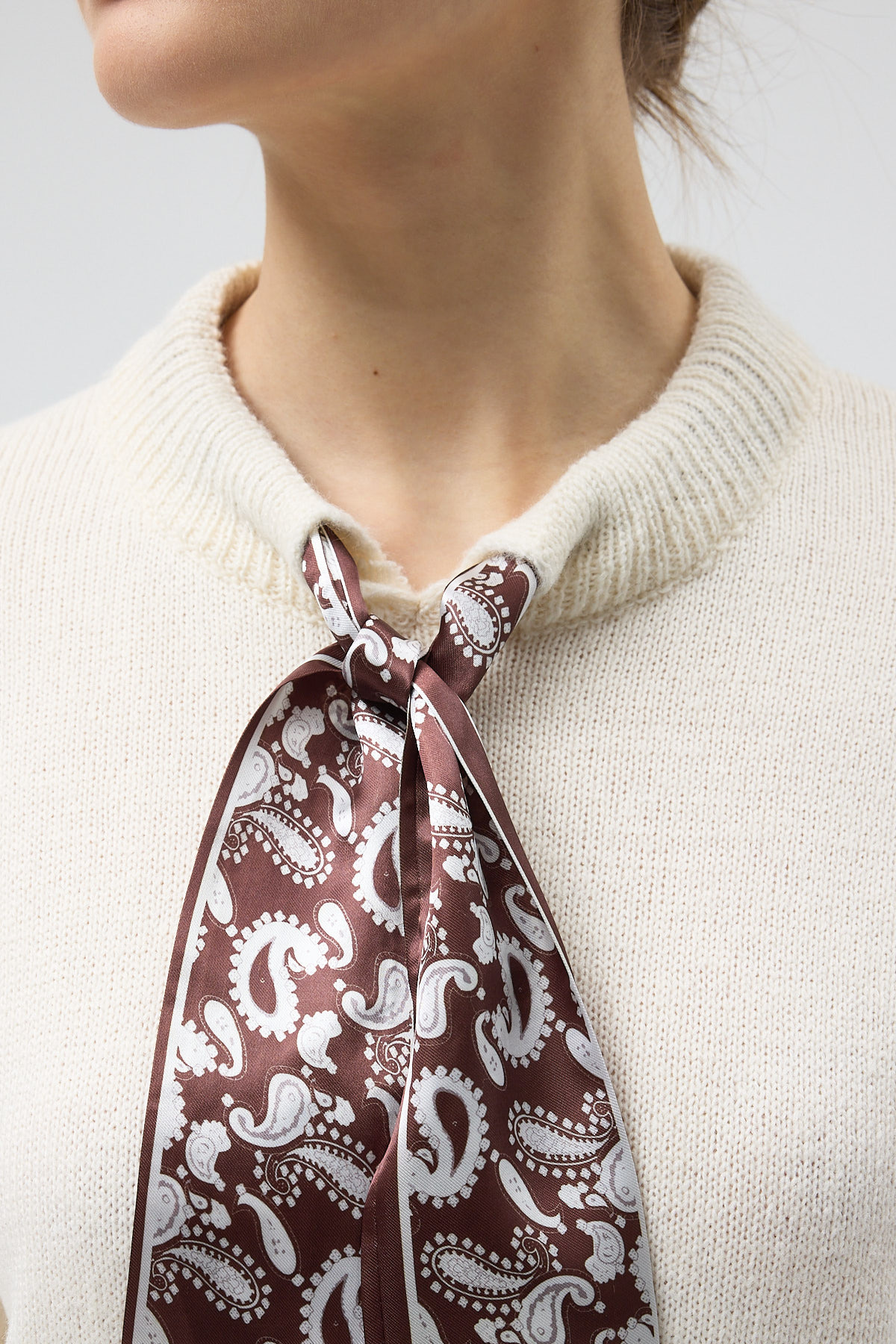 Ekru Fular Detaylı Dik Yaka Kadın Triko Kazak 2465 - RAYS