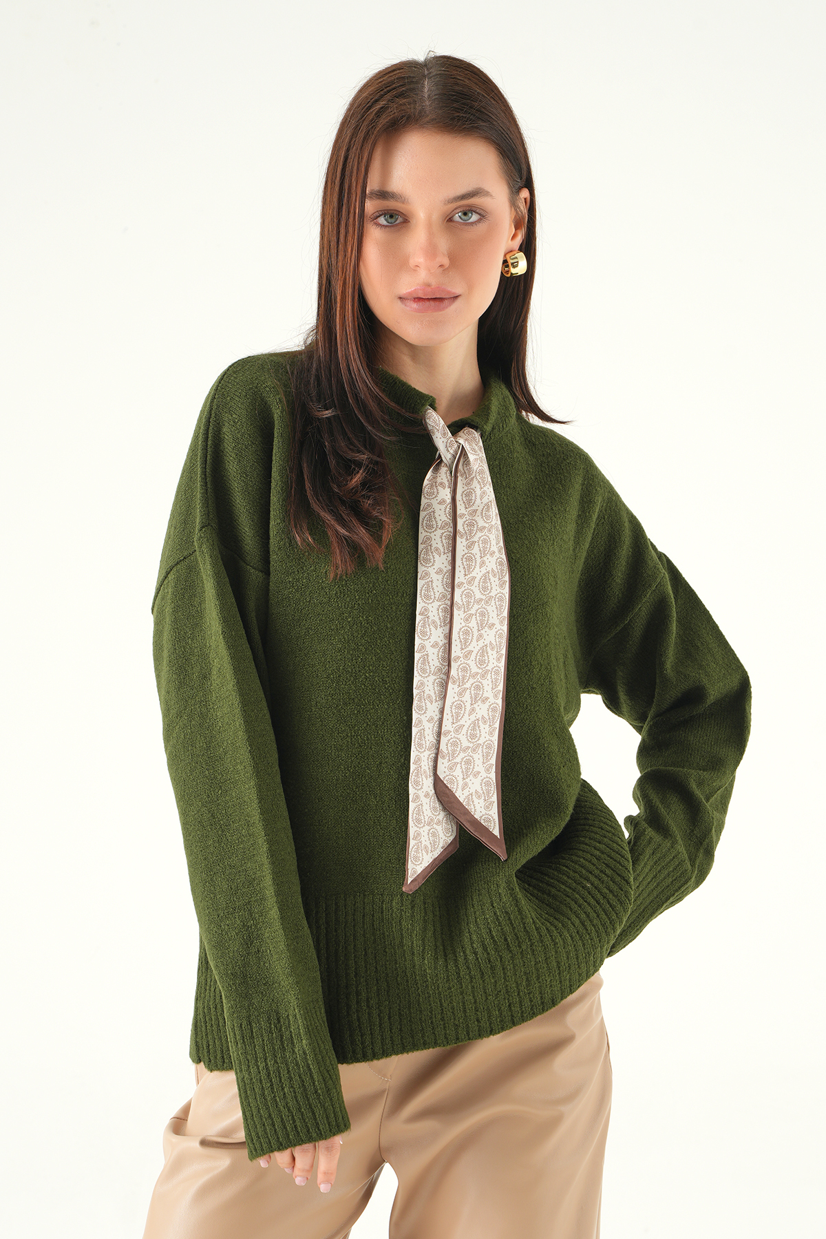 2465 Fular Detay Kazak Haki - 2