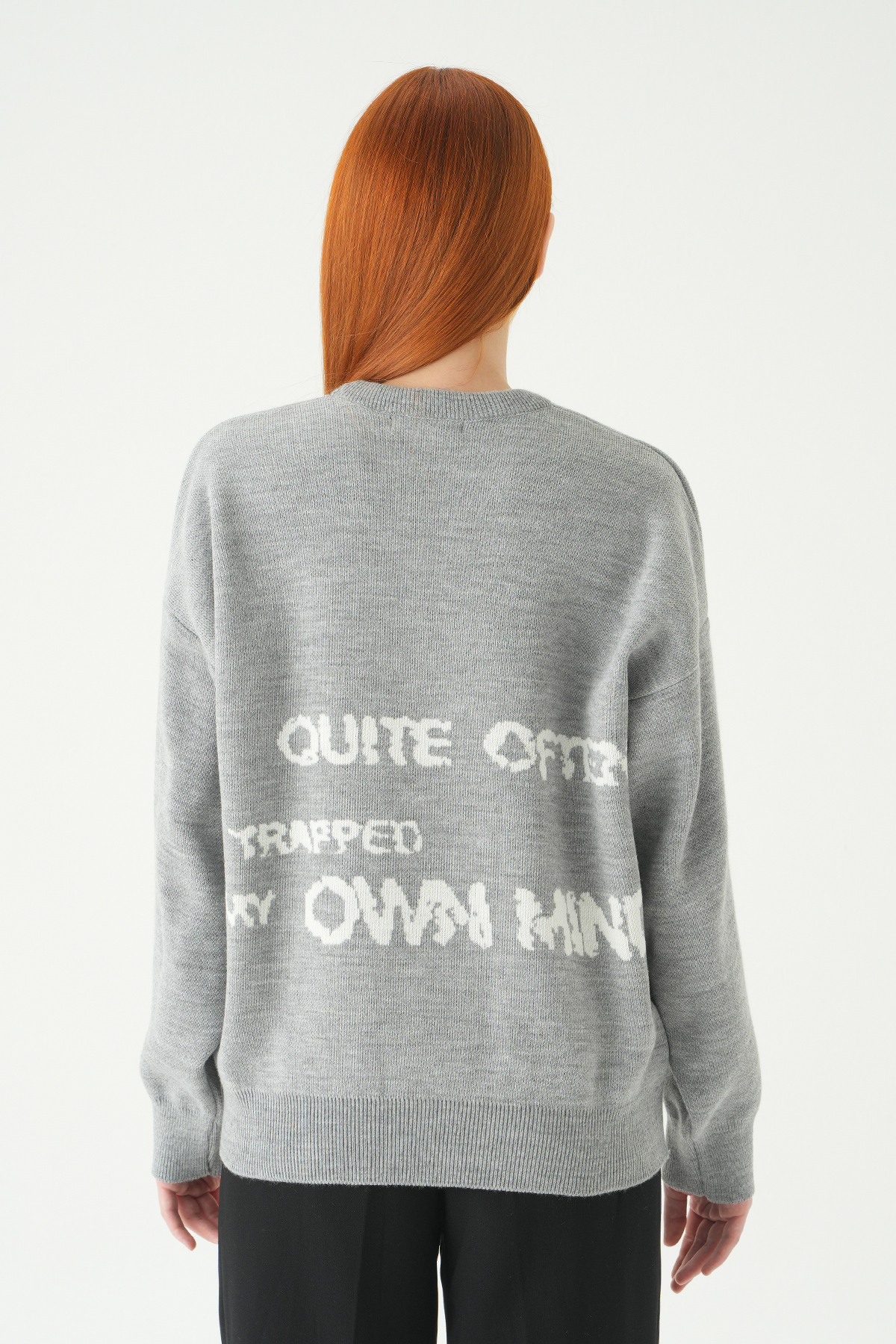 Gri - Ekru Yıldız Baskılı Oversize Kazak 2474 - 5