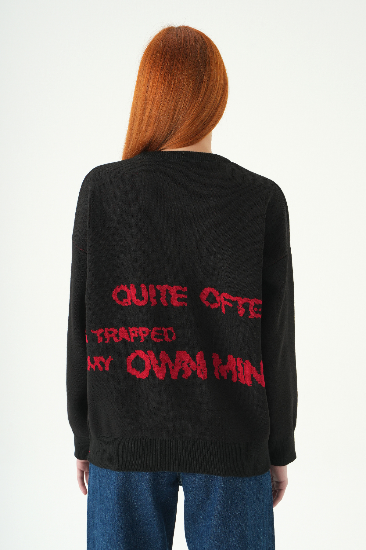 Siyah-Kırmızı Yıldız Baskılı Oversize Kazak 2474 - 5