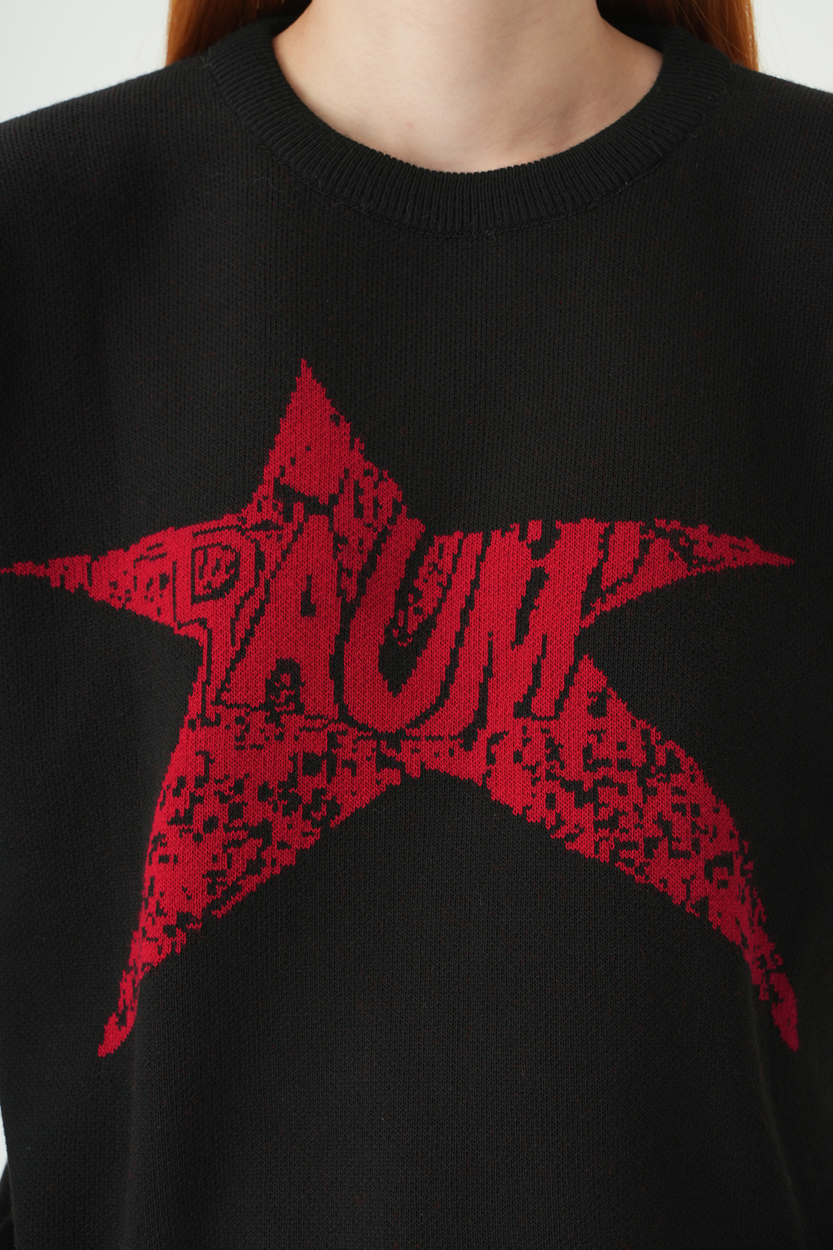 Siyah-Kırmızı Yıldız Baskılı Oversize Kazak 2474 - RAYS