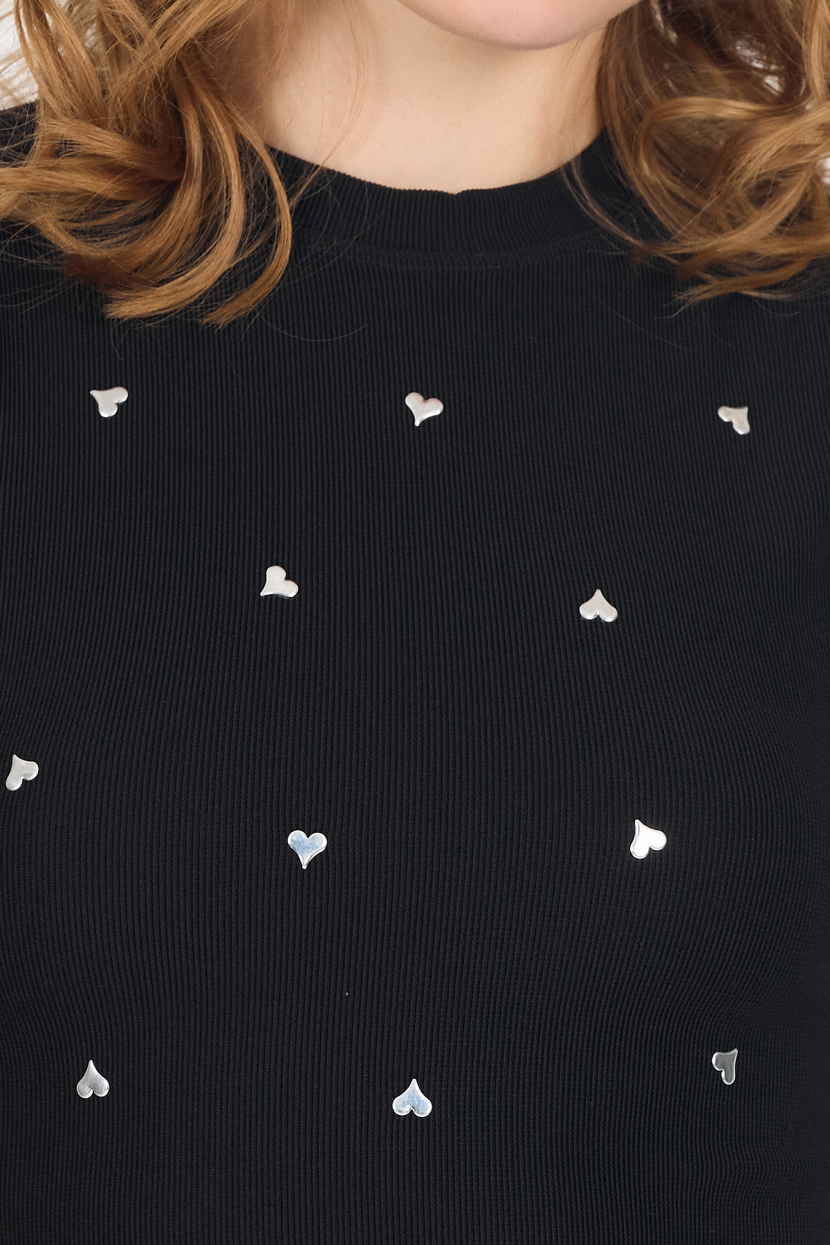 Siyah Gümüş Kalp Detaylı Crop Tişört 2499 - RAYS