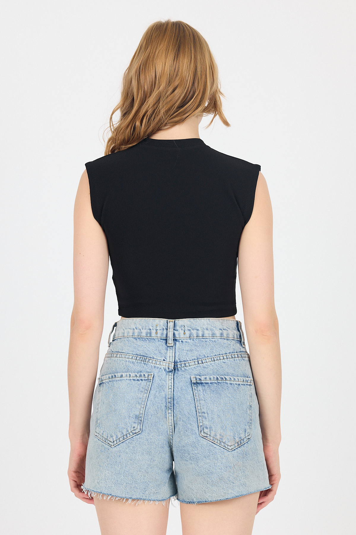 Siyah Gümüş Kalp Detaylı Crop Tişört 2499 - 5